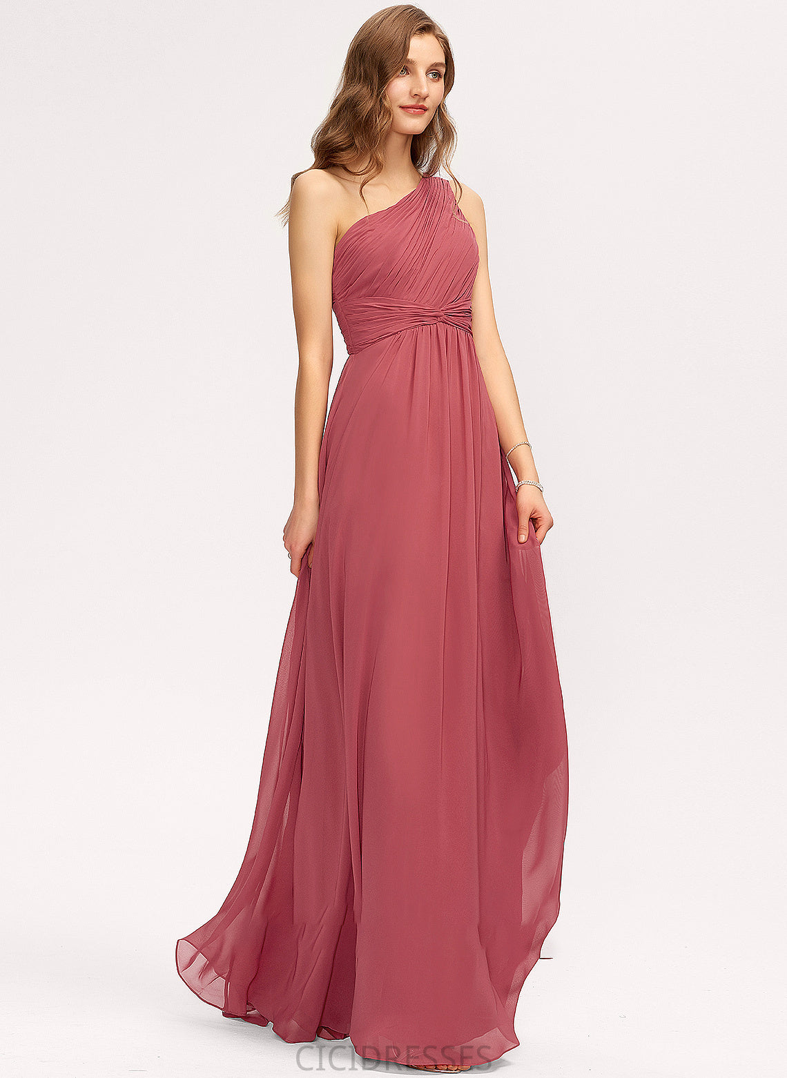 Embellishment Fabric Silhouette Neckline One-Shoulder Length Floor-Length A-Line Ruffle Hannah Sleeveless Floor Length Bridesmaid Dresses