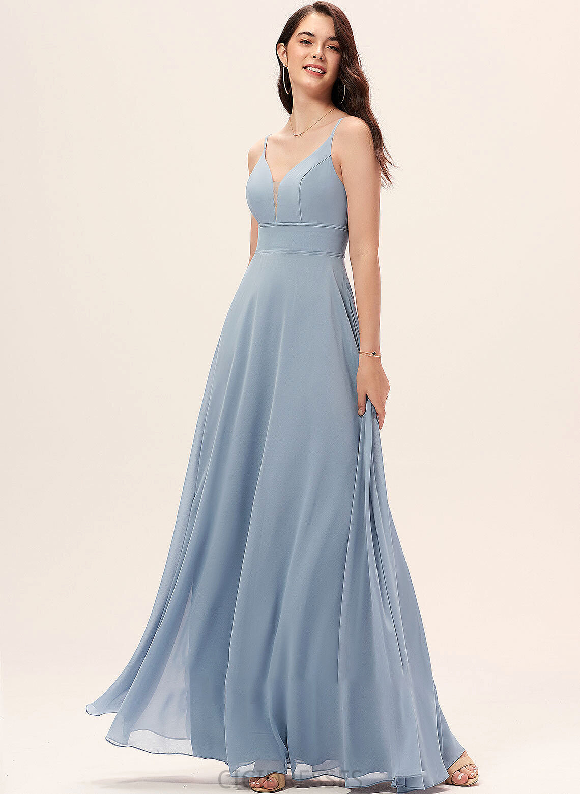 V-neck Length Floor-Length A-Line Fabric Straps Silhouette Neckline Lola Sleeveless Spandex V-Neck Bridesmaid Dresses