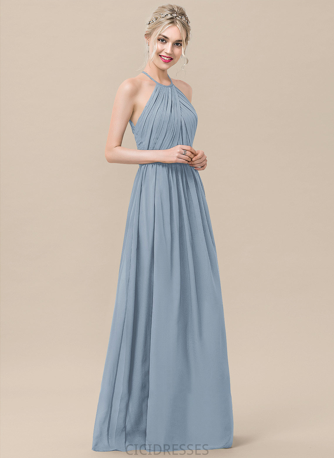 A-Line Ruffle Floor-Length Embellishment Length Silhouette Fabric Neckline ScoopNeck Madyson Sleeveless Spaghetti Staps Bridesmaid Dresses