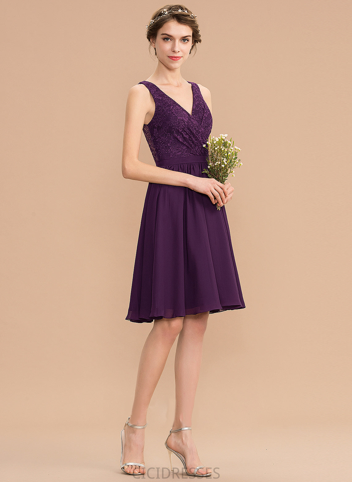 Length A-Line Embellishment Silhouette Neckline Ruffle V-neck Knee-Length Fabric Lucia Floor Length Natural Waist Bridesmaid Dresses