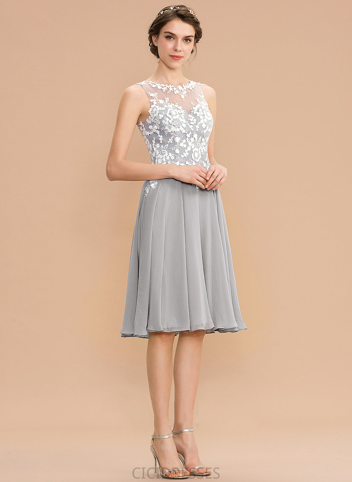 Length Neckline Silhouette Straps Knee-Length A-Line Fabric Lace ScoopNeck Nell A-Line/Princess Scoop Bridesmaid Dresses