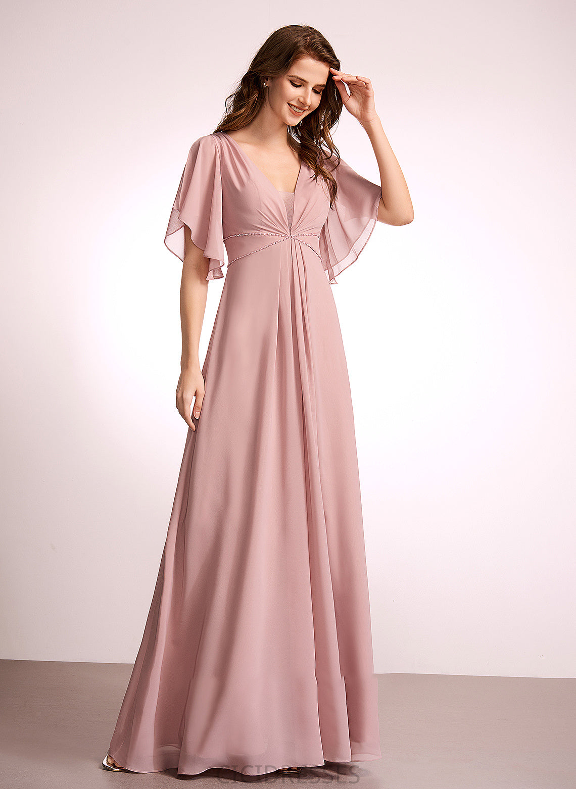 Fabric V-neck A-Line Straps Floor-Length Length Silhouette Neckline Jasmine Natural Waist Sleeveless Floor Length Bridesmaid Dresses