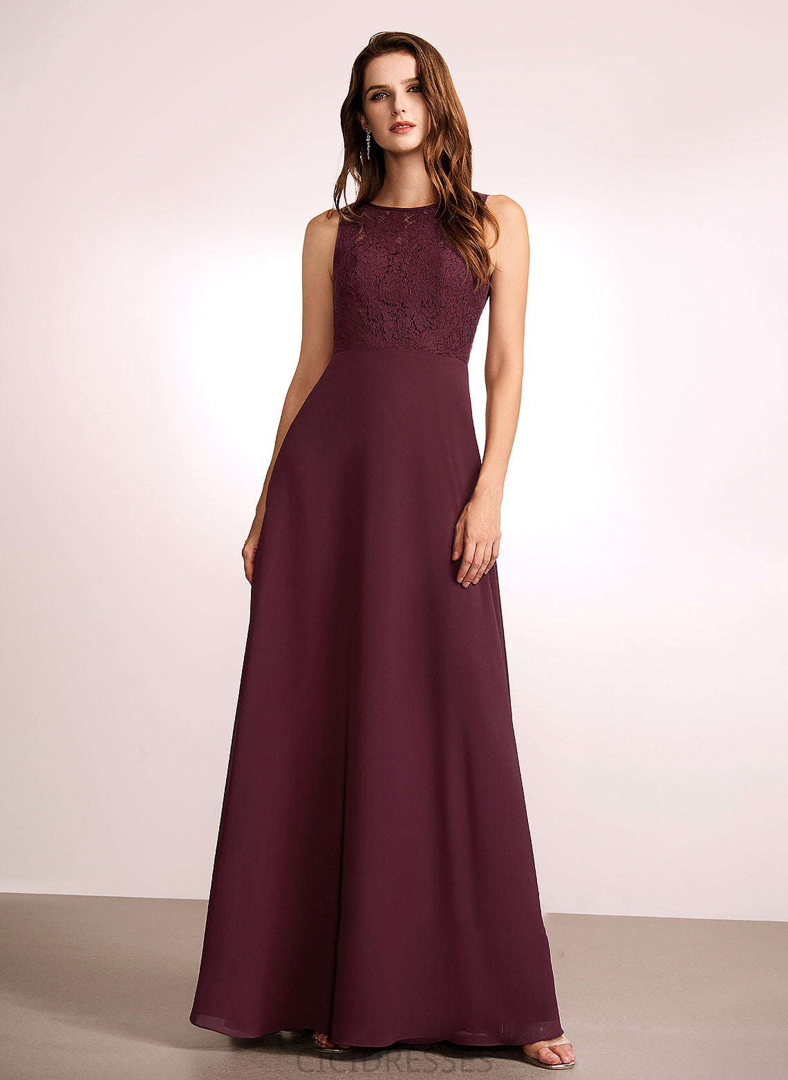 Length Fabric Straps RegularStraps Lace Silhouette A-Line Floor-Length Sleeve Lia Sleeveless Scoop Bridesmaid Dresses