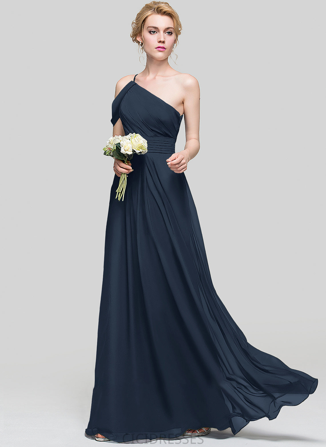 Embellishment Silhouette Length A-Line Neckline One-Shoulder Floor-Length Ruffle Fabric Erica Floor Length Sleeveless Bridesmaid Dresses