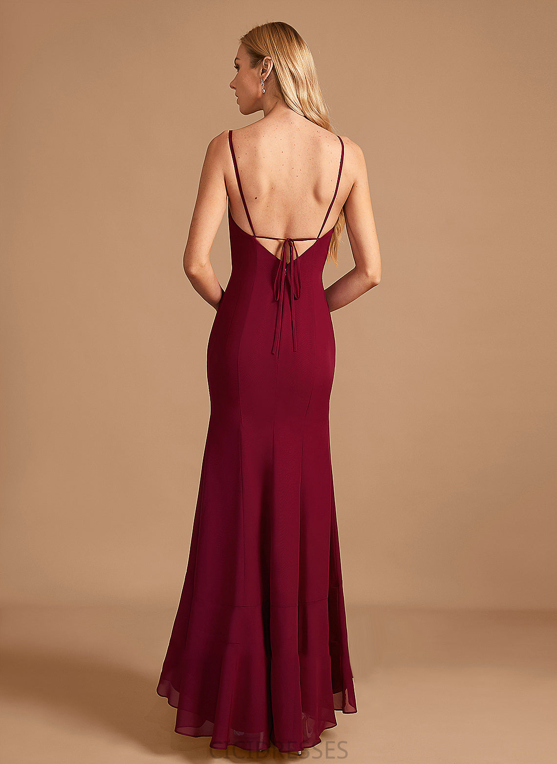 Fabric Length Floor-Length Silhouette Trumpet/Mermaid Neckline SquareNeckline Embellishment SplitFront Ruffle Josephine V-Neck Bridesmaid Dresses