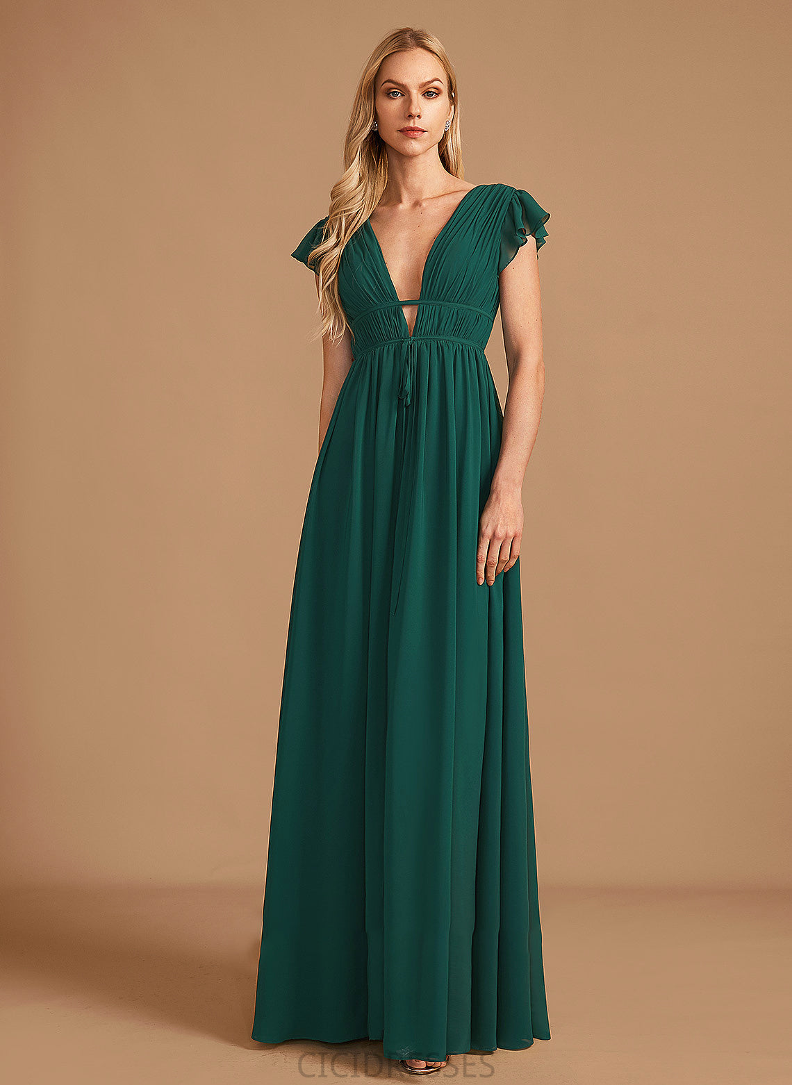 Neckline Silhouette Floor-Length Embellishment A-Line SplitFront Length V-neck Fabric Annabel V-Neck Natural Waist Bridesmaid Dresses