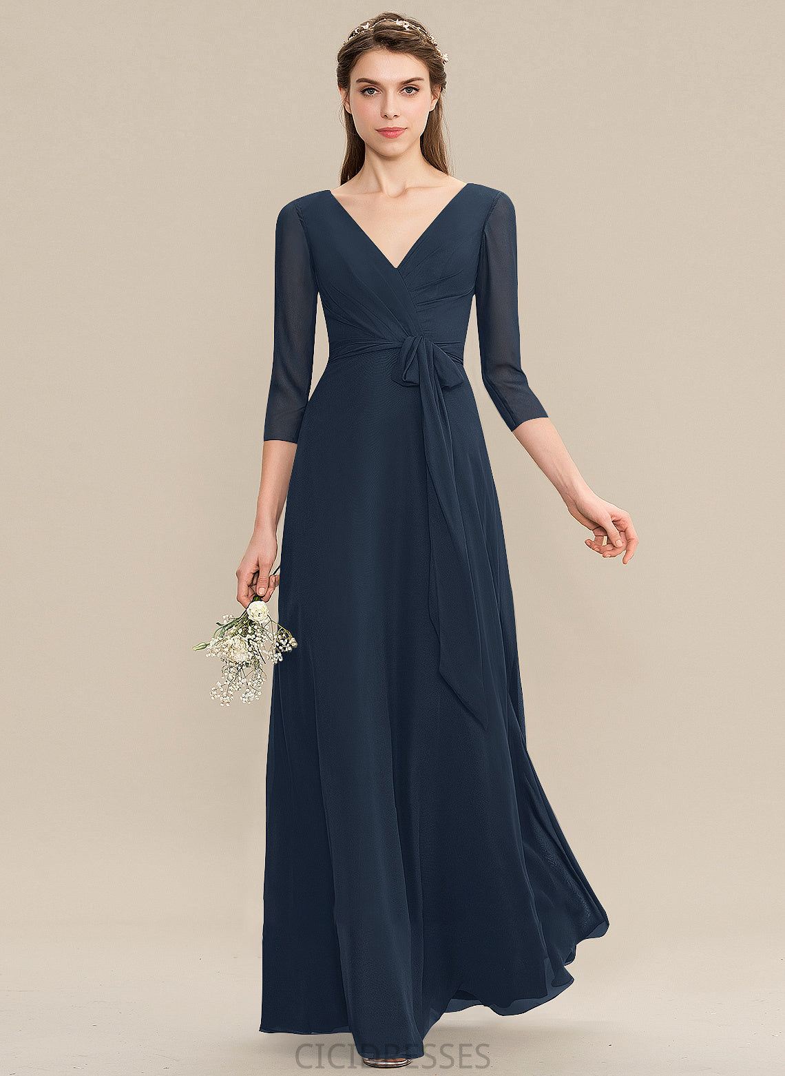 Ruffle Neckline Length Embellishment Fabric Bow(s) A-Line V-neck Floor-Length Silhouette Miya Scoop Bridesmaid Dresses