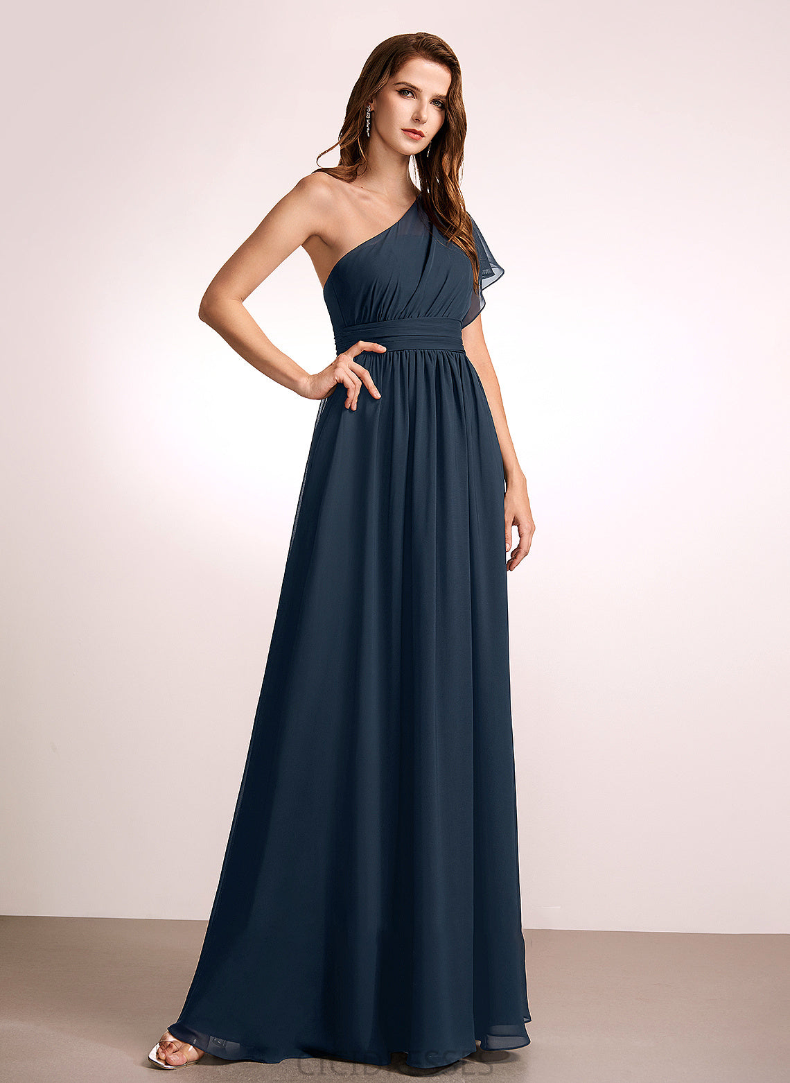 A-Line One-Shoulder Floor-Length Embellishment Silhouette Fabric Length Ruffle Neckline Annie Floor Length One Shoulder Bridesmaid Dresses