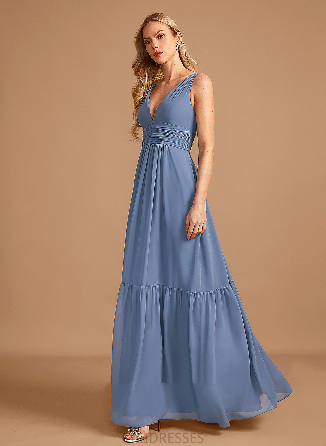 Pockets Embellishment Fabric Floor-Length Length V-neck Neckline Silhouette A-Line Kara One Shoulder Natural Waist Bridesmaid Dresses