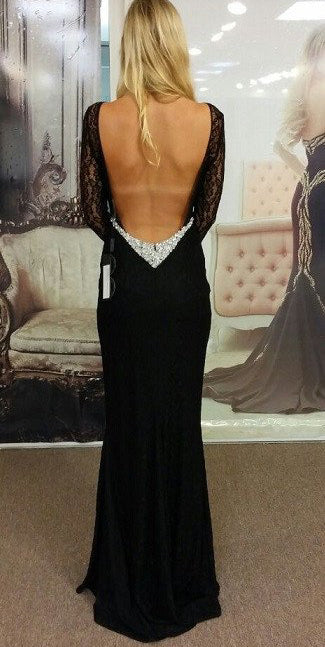 2024 Junoesque Black Sexy Split Front Backless Long Floor length Lace Prom Dresses