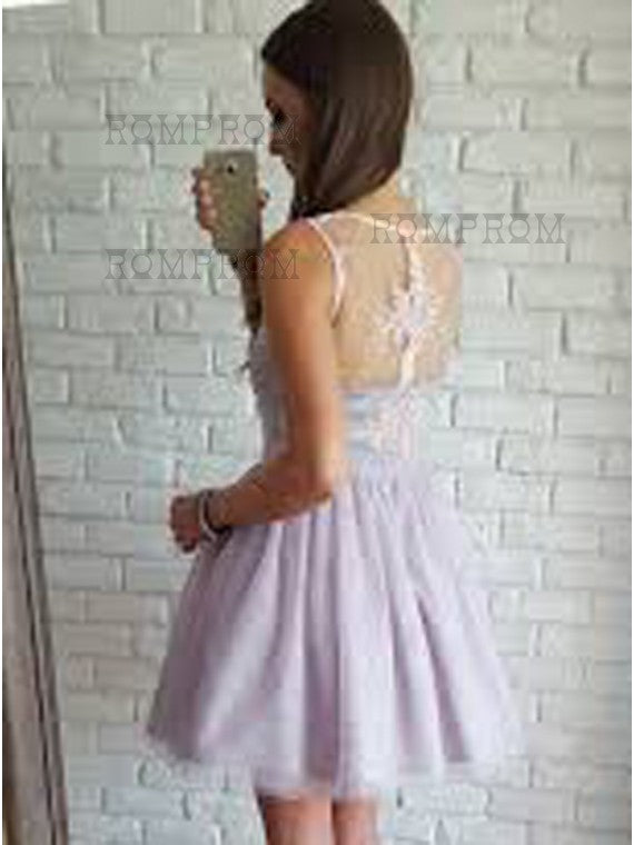 Princess/A-Line V-Neck Short Lavender Tulle Homecoming/Prom Dresses with Lace