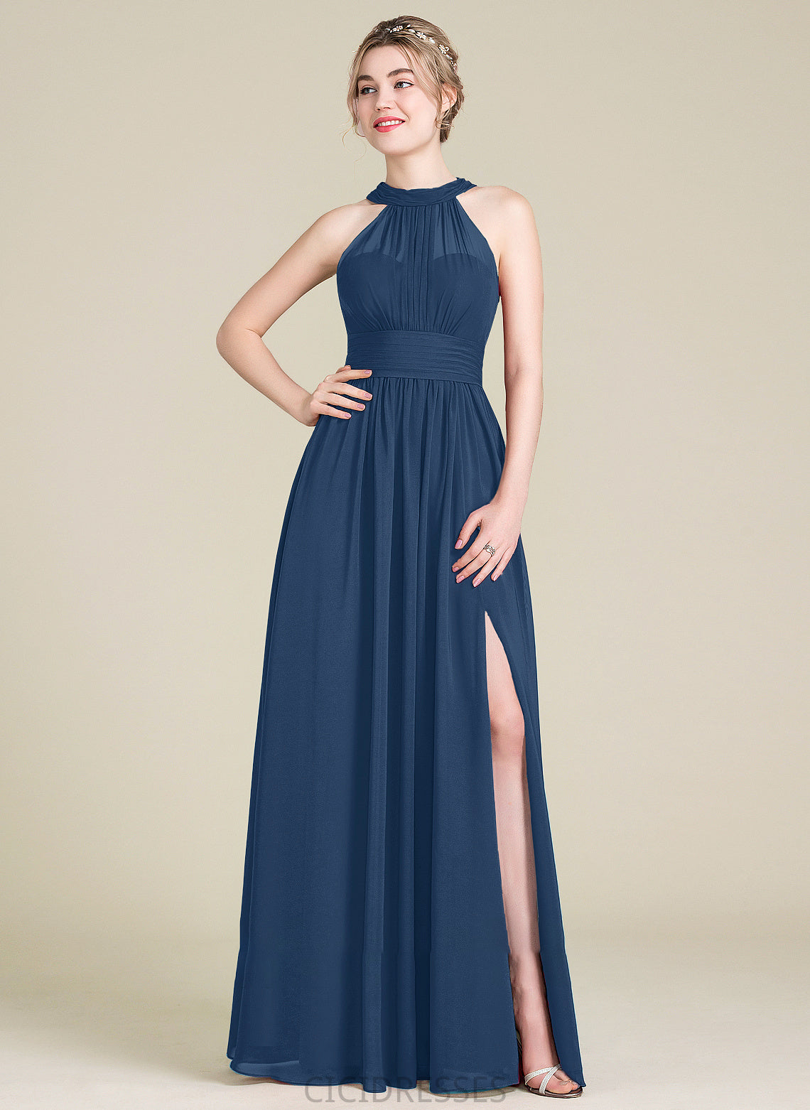 Embellishment Bow(s) ScoopNeck Fabric Floor-Length Silhouette SplitFront Ruffle A-Line Length Neckline Yareli Bridesmaid Dresses