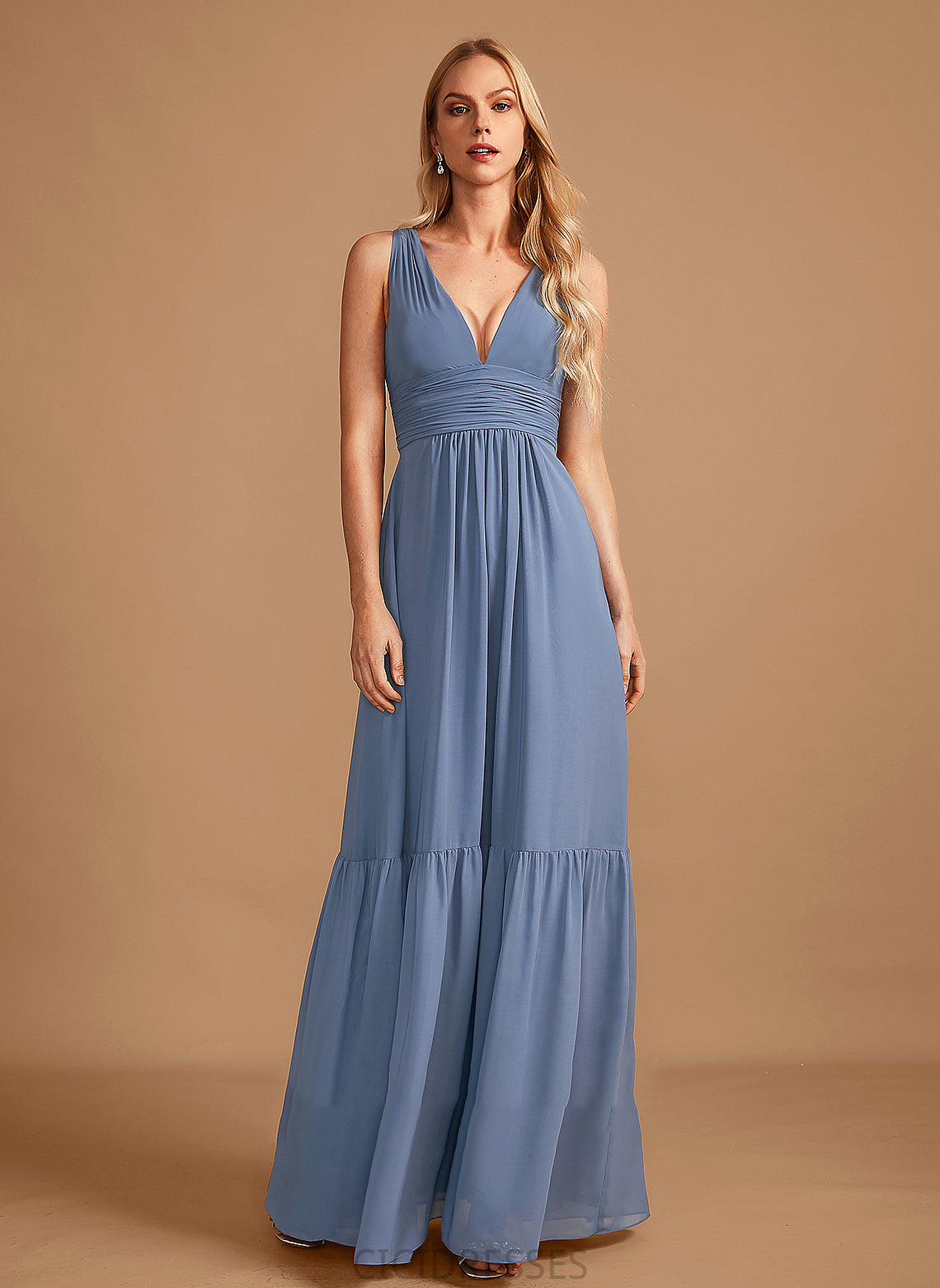 Pockets Embellishment Fabric Floor-Length Length V-neck Neckline Silhouette A-Line Kara One Shoulder Natural Waist Bridesmaid Dresses