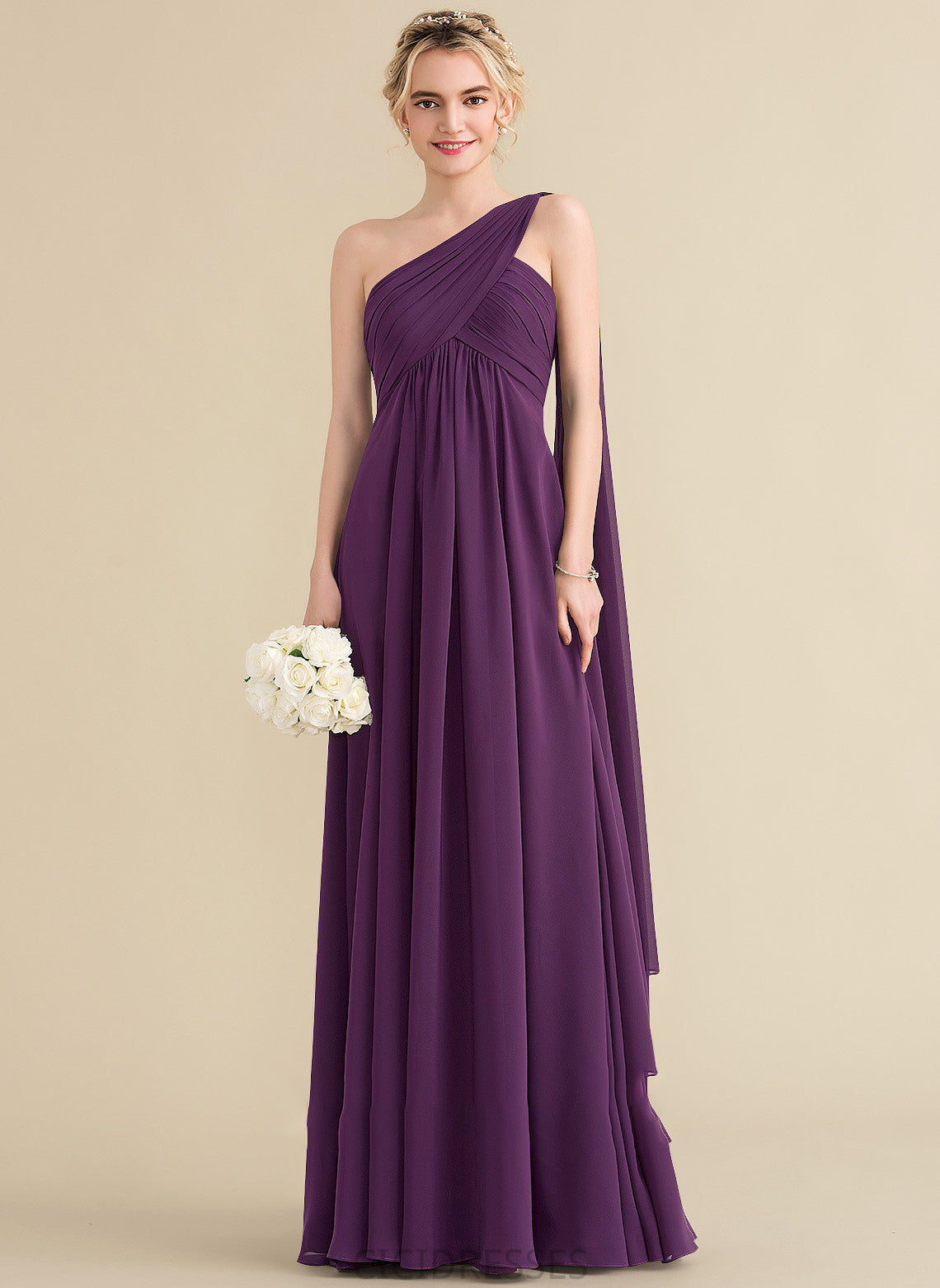 Embellishment A-Line Neckline Length Ruffle Floor-Length One-Shoulder Silhouette Fabric Janet Sleeveless V-Neck Bridesmaid Dresses