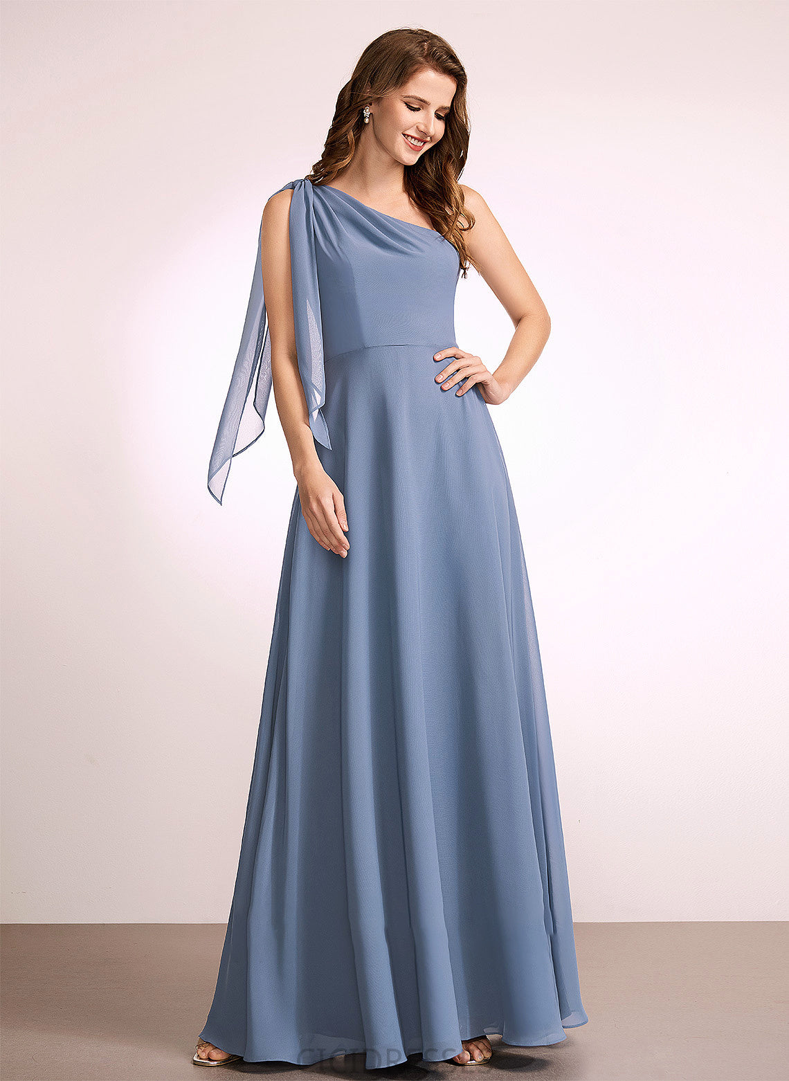 One-Shoulder Fabric Embellishment Neckline Bow(s) A-Line Length Silhouette Floor-Length Giuliana Floor Length A-Line/Princess Bridesmaid Dresses