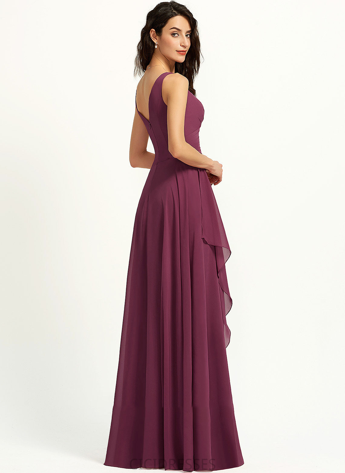 V-neck SplitFront Silhouette A-Line Floor-Length Length Neckline Embellishment Fabric Vanessa V-Neck A-Line/Princess Bridesmaid Dresses