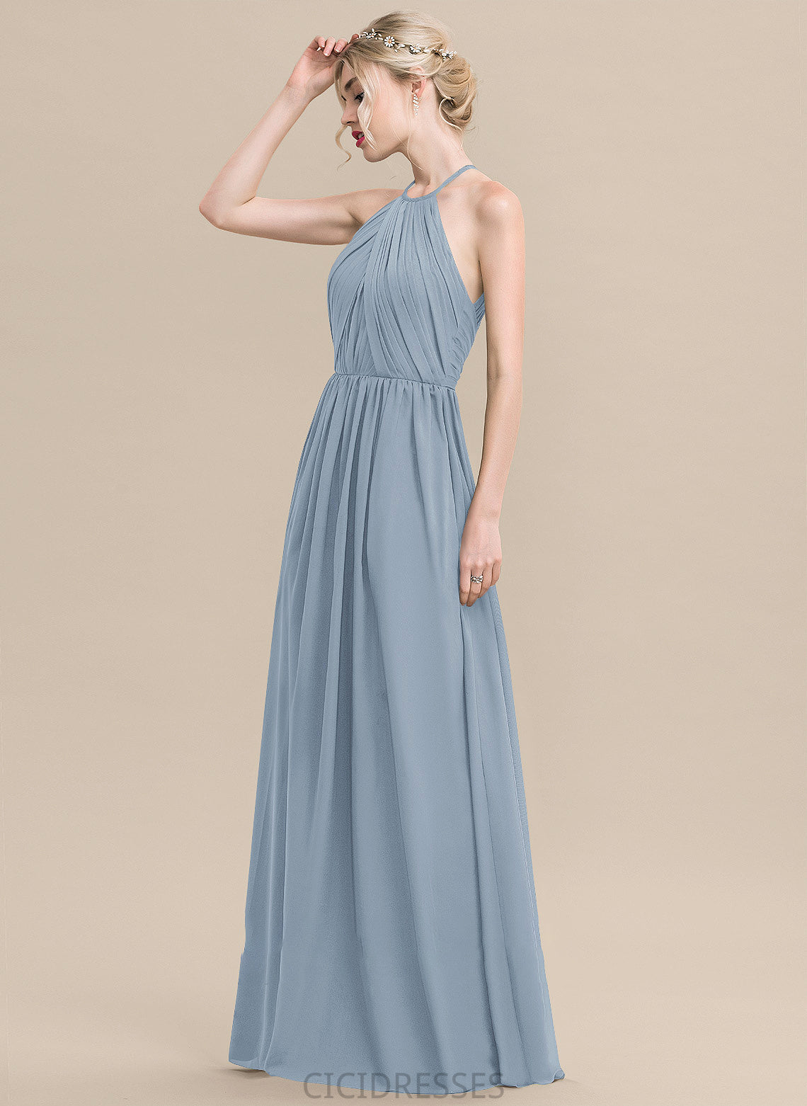 A-Line Ruffle Floor-Length Embellishment Length Silhouette Fabric Neckline ScoopNeck Madyson Sleeveless Spaghetti Staps Bridesmaid Dresses