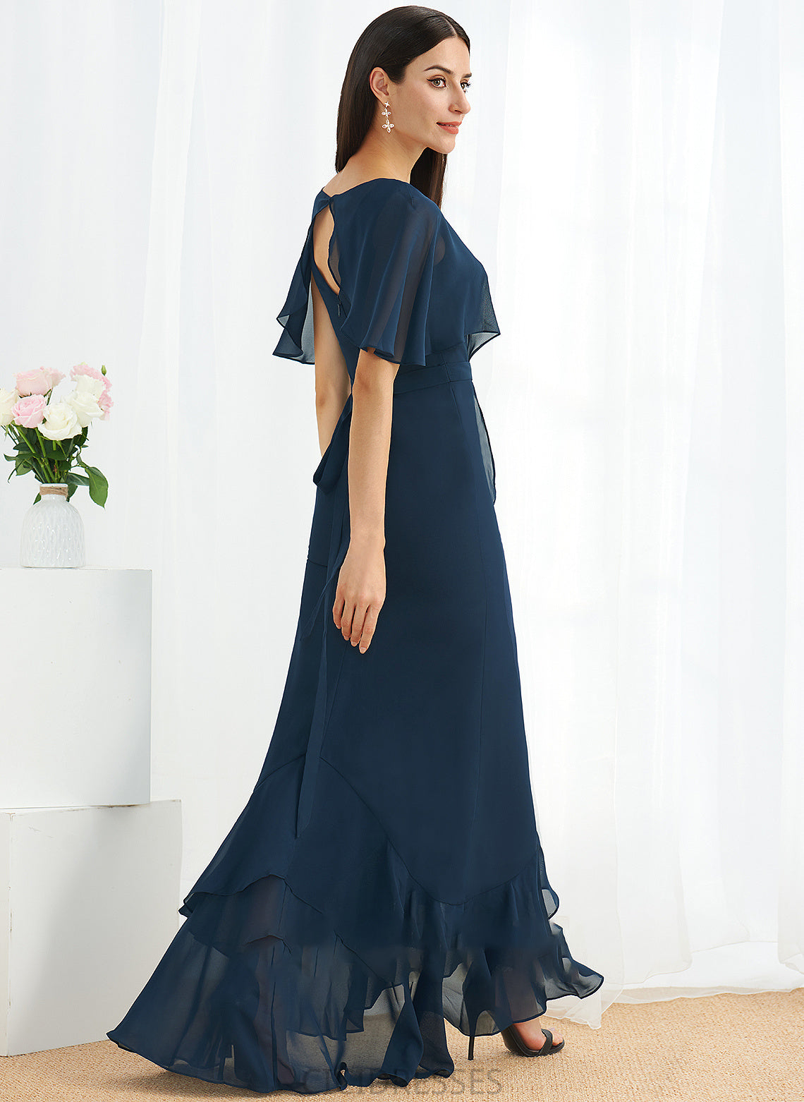 Asymmetrical Length SplitFront Silhouette Embellishment Fabric V-neck A-Line Neckline Joan Bridesmaid Dresses