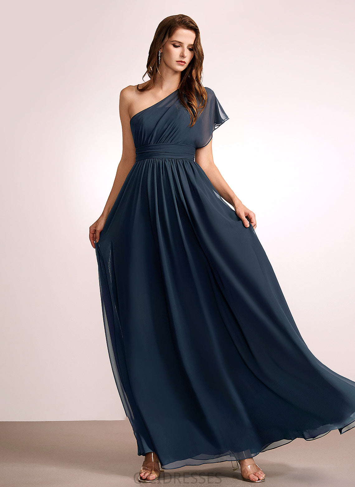 A-Line One-Shoulder Floor-Length Embellishment Silhouette Fabric Length Ruffle Neckline Annie Floor Length One Shoulder Bridesmaid Dresses