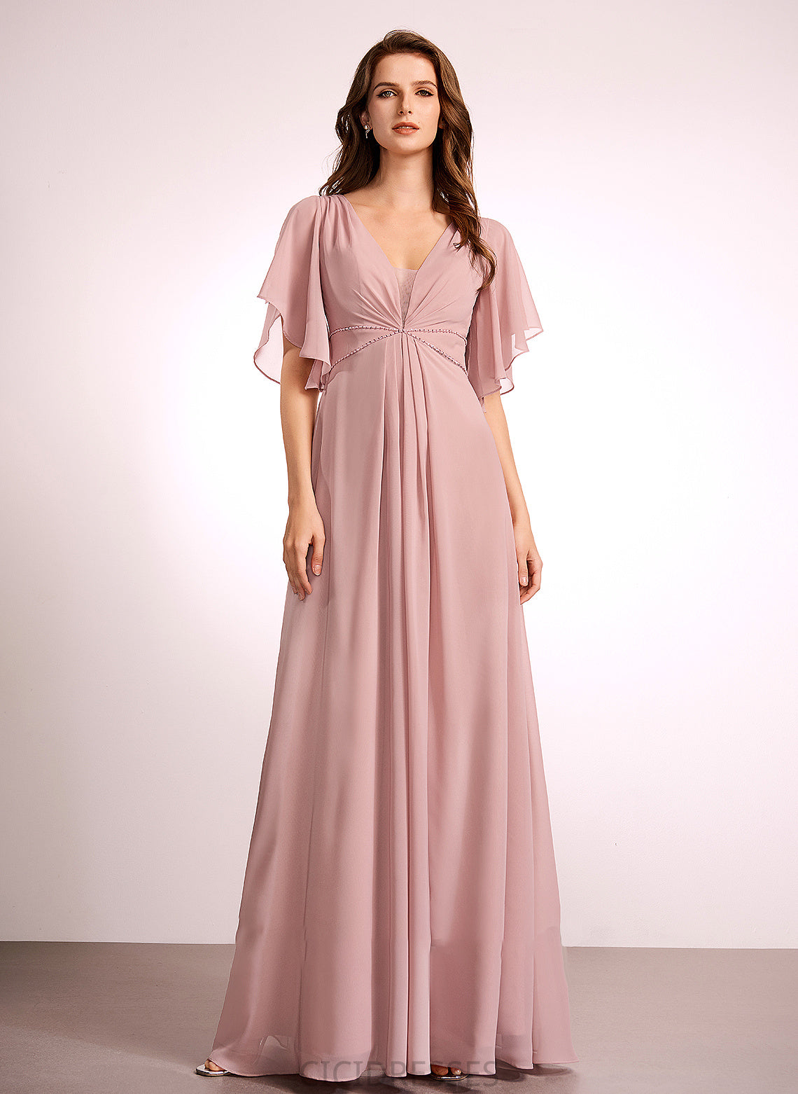 Fabric V-neck A-Line Straps Floor-Length Length Silhouette Neckline Jasmine Natural Waist Sleeveless Floor Length Bridesmaid Dresses