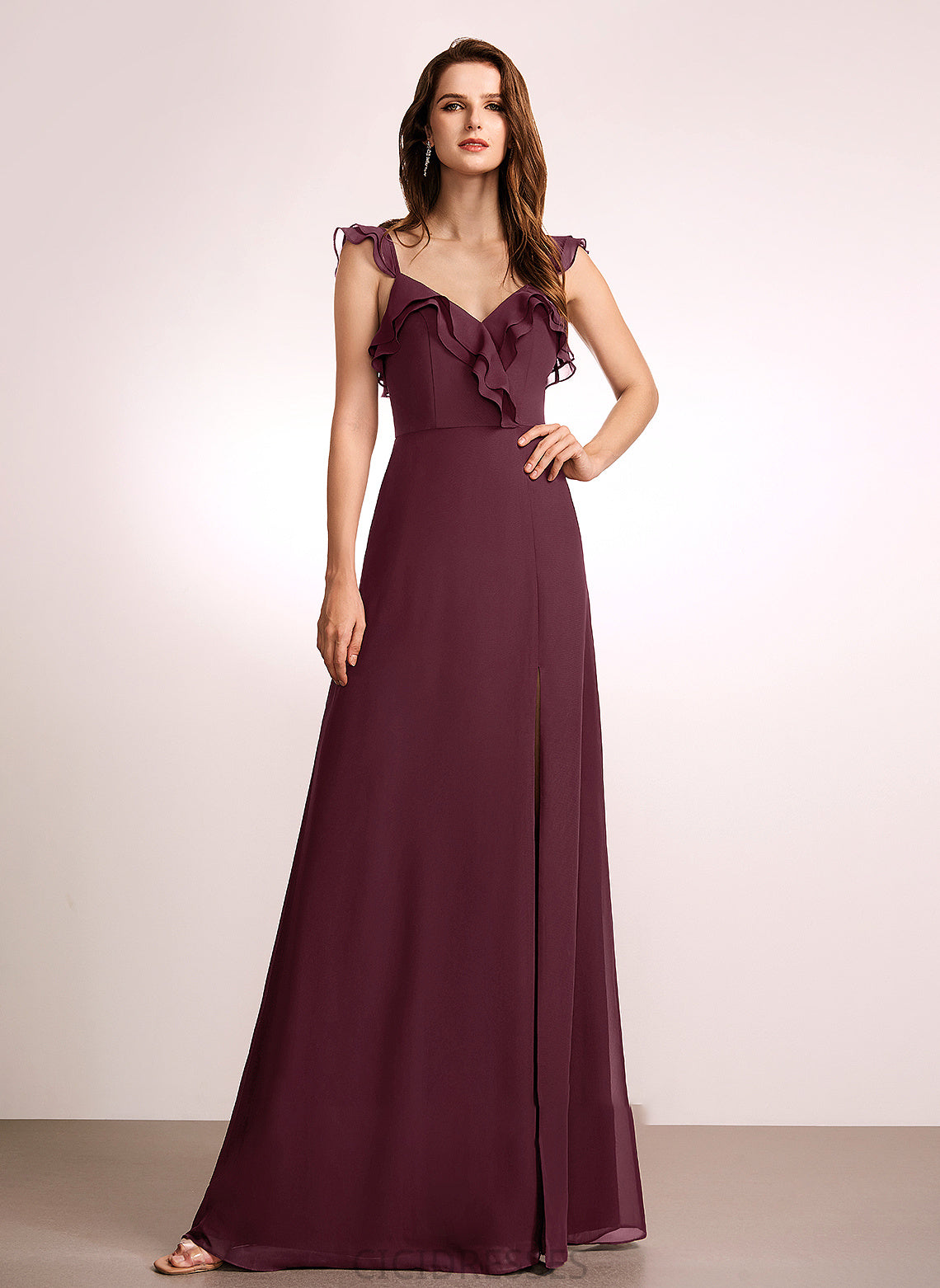 Embellishment V-neck Length Neckline A-Line Silhouette SplitFront Fabric Floor-Length Julianna Floor Length Natural Waist Bridesmaid Dresses