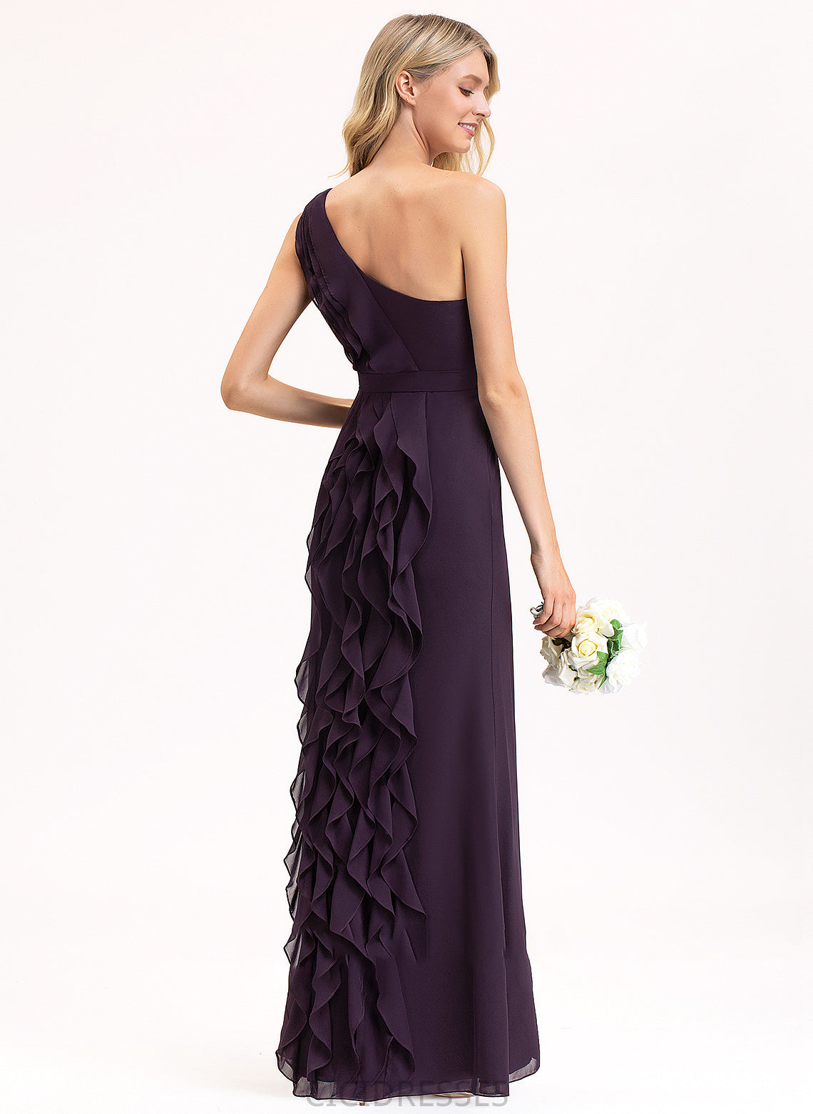 Length Neckline Embellishment A-Line Floor-Length Fabric Silhouette CascadingRuffles One-Shoulder SplitFront Natalia Natural Waist Bridesmaid Dresses