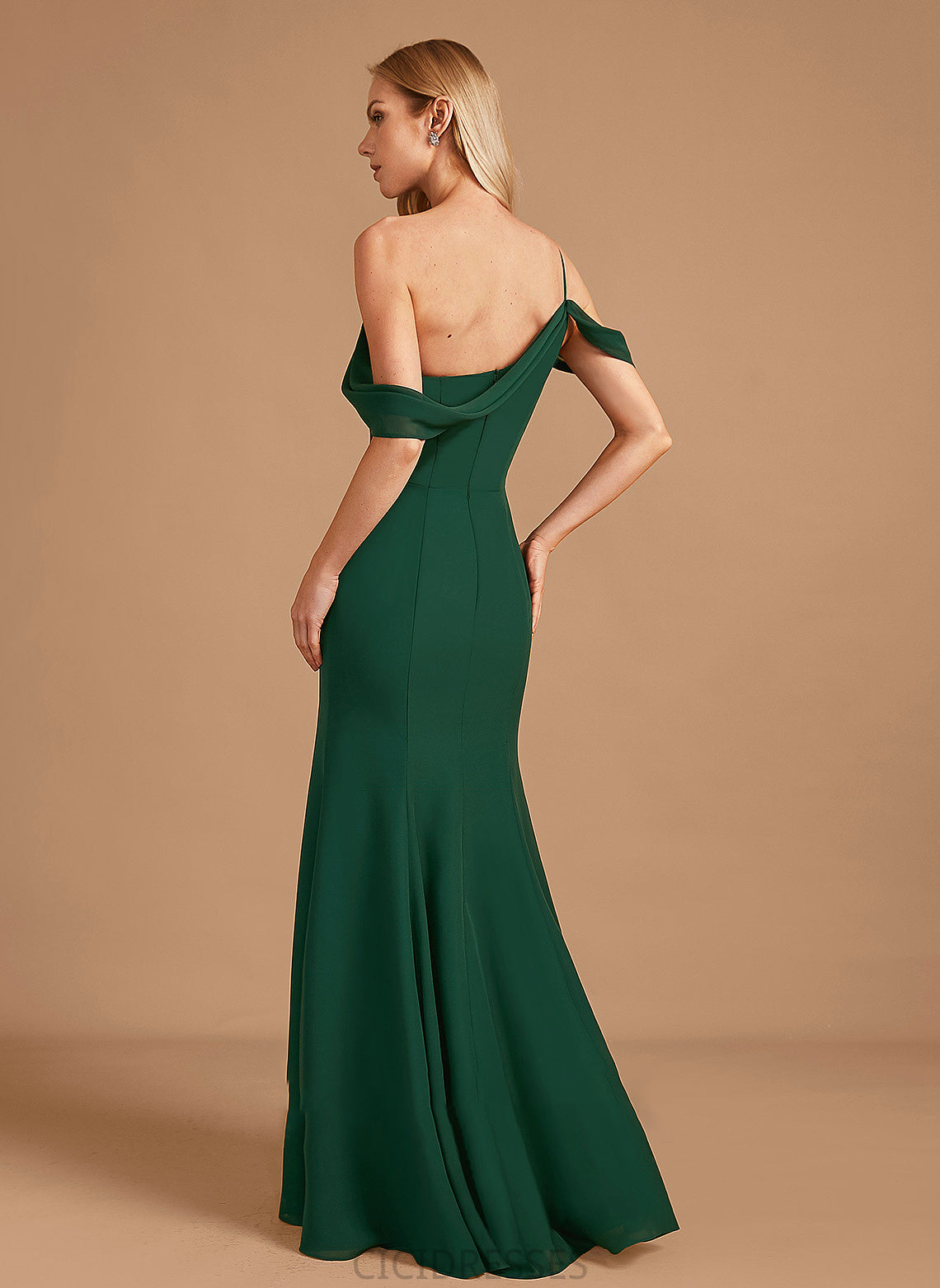 Floor-Length Embellishment Neckline Silhouette Length Trumpet/Mermaid SplitFront Fabric One-Shoulder Averie Sleeveless Spaghetti Staps Bridesmaid Dresses