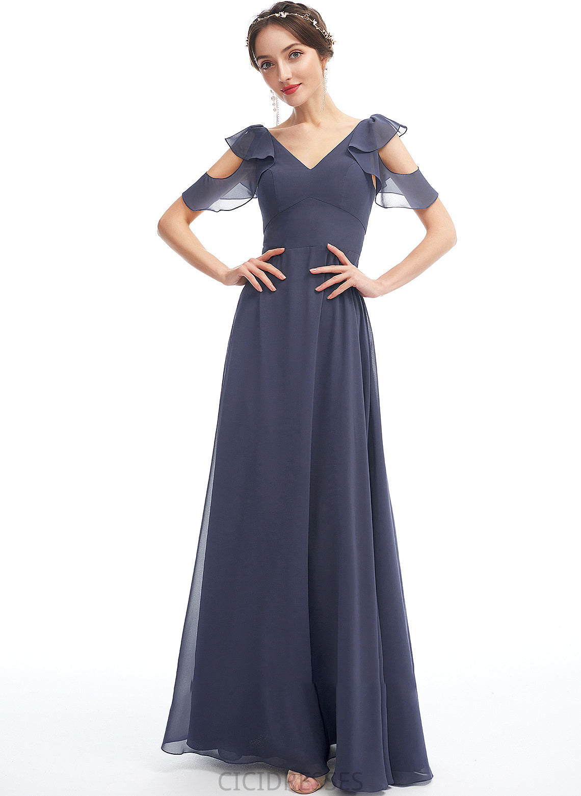 Fabric Embellishment A-Line Neckline Silhouette Ruffle Floor-Length V-neck Length Jaylin Natural Waist Floor Length Bridesmaid Dresses