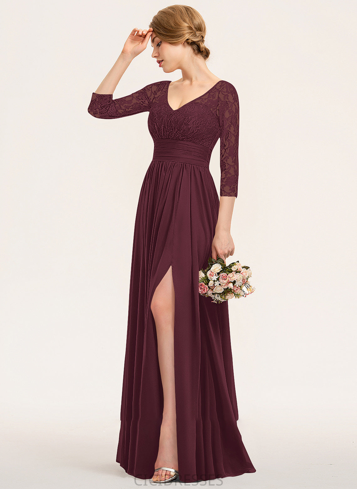 V-neck Neckline A-Line Floor-Length Embellishment Length Ruffle Silhouette SplitFront Fabric Tatum Floor Length Bridesmaid Dresses