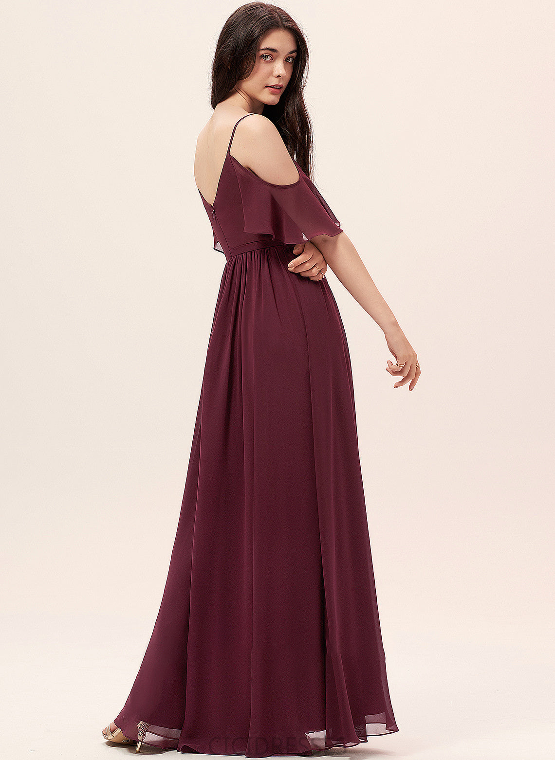 A-Line V-neck Neckline Ruffle Length Floor-Length Embellishment Silhouette Fabric Aliza High Low Short Sleeves Bridesmaid Dresses