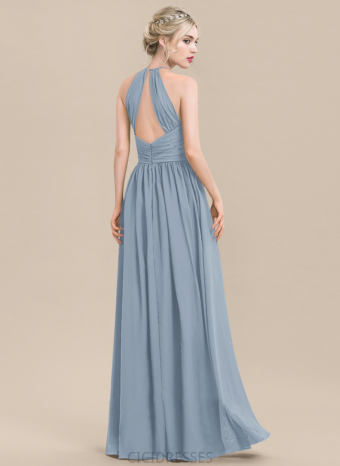 A-Line Ruffle Floor-Length Embellishment Length Silhouette Fabric Neckline ScoopNeck Madyson Sleeveless Spaghetti Staps Bridesmaid Dresses