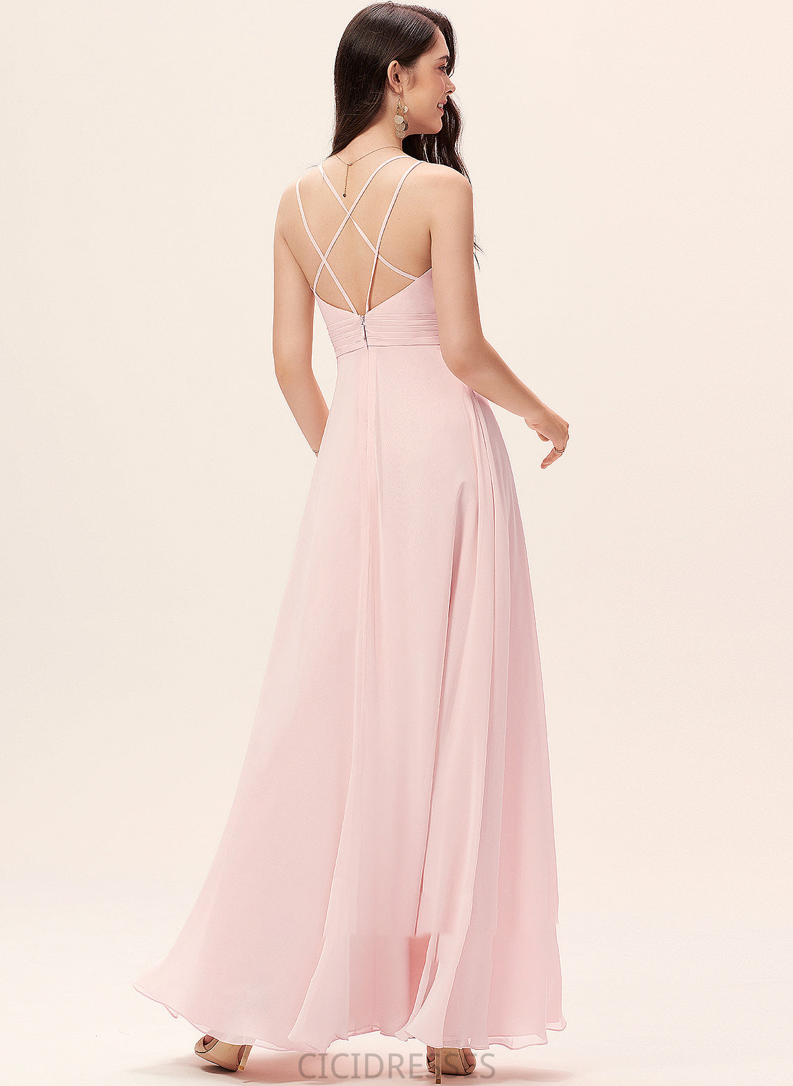 Length Floor-Length Fabric Neckline Silhouette A-Line CowlNeck Straps Yamilet A-Line/Princess Natural Waist Floor Length Bridesmaid Dresses