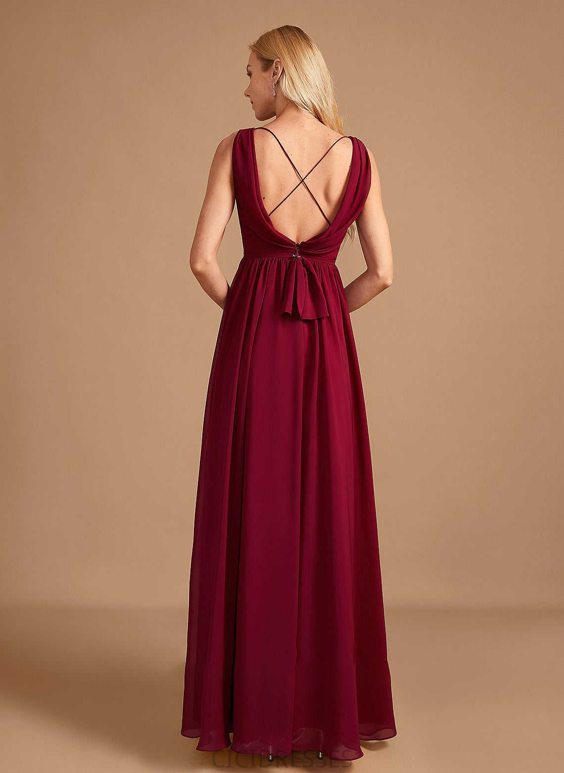 Floor-Length Fabric Embellishment A-Line HighNeck Silhouette Bow(s) Length Neckline Dylan Natural Waist A-Line/Princess Bridesmaid Dresses