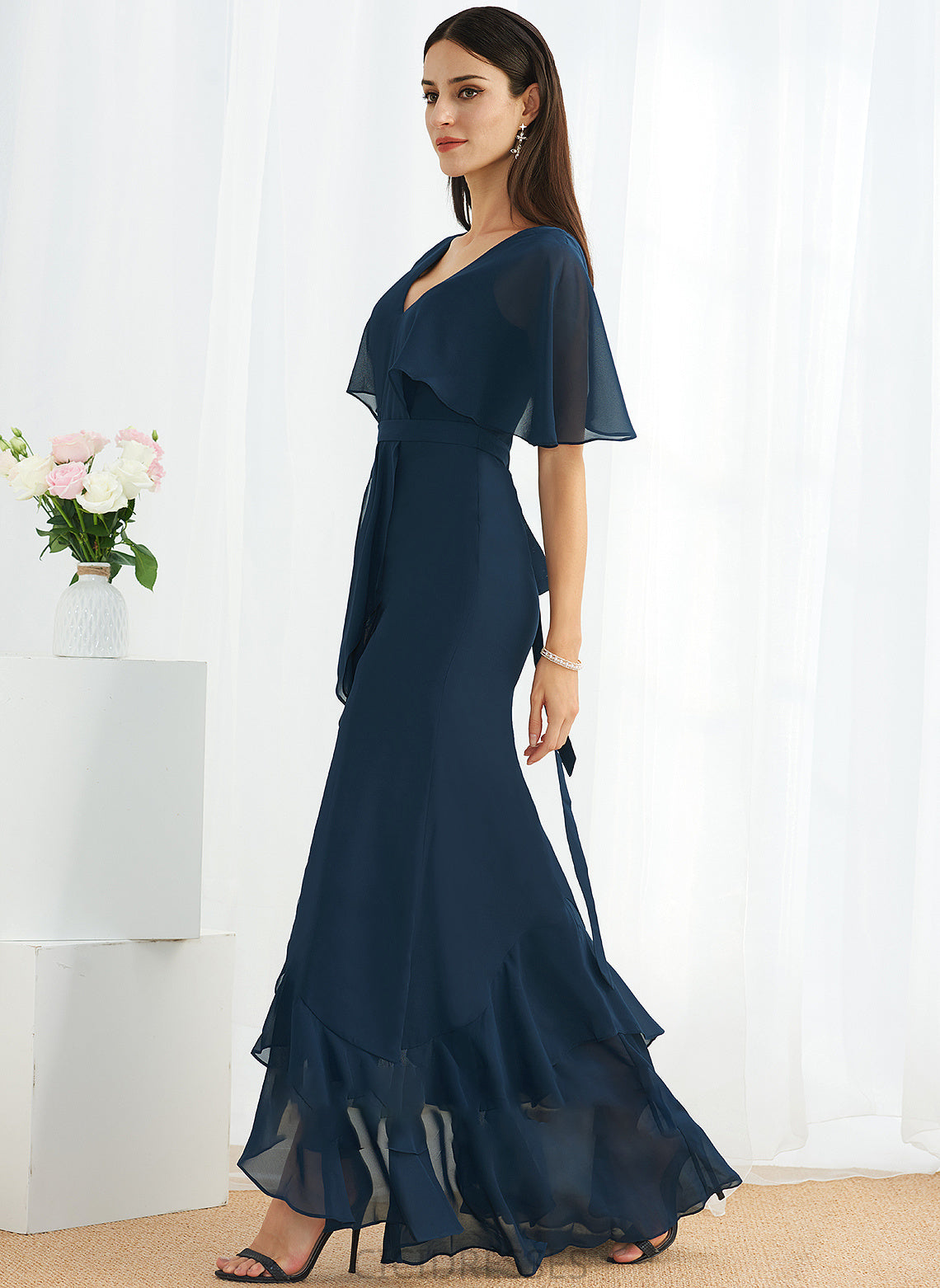 Asymmetrical Length SplitFront Silhouette Embellishment Fabric V-neck A-Line Neckline Joan Bridesmaid Dresses