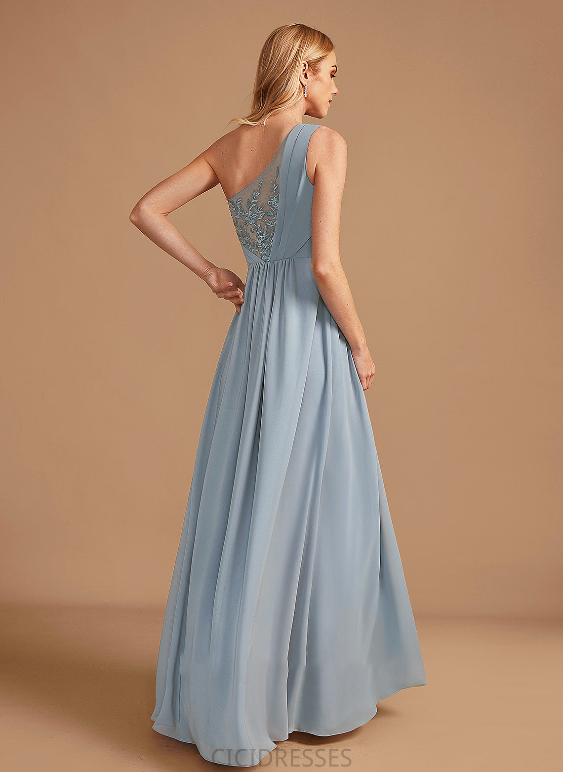 One-Shoulder Floor-Length Silhouette A-Line Length Fabric Lace Neckline Embellishment Sequins Payton Natural Waist Bridesmaid Dresses