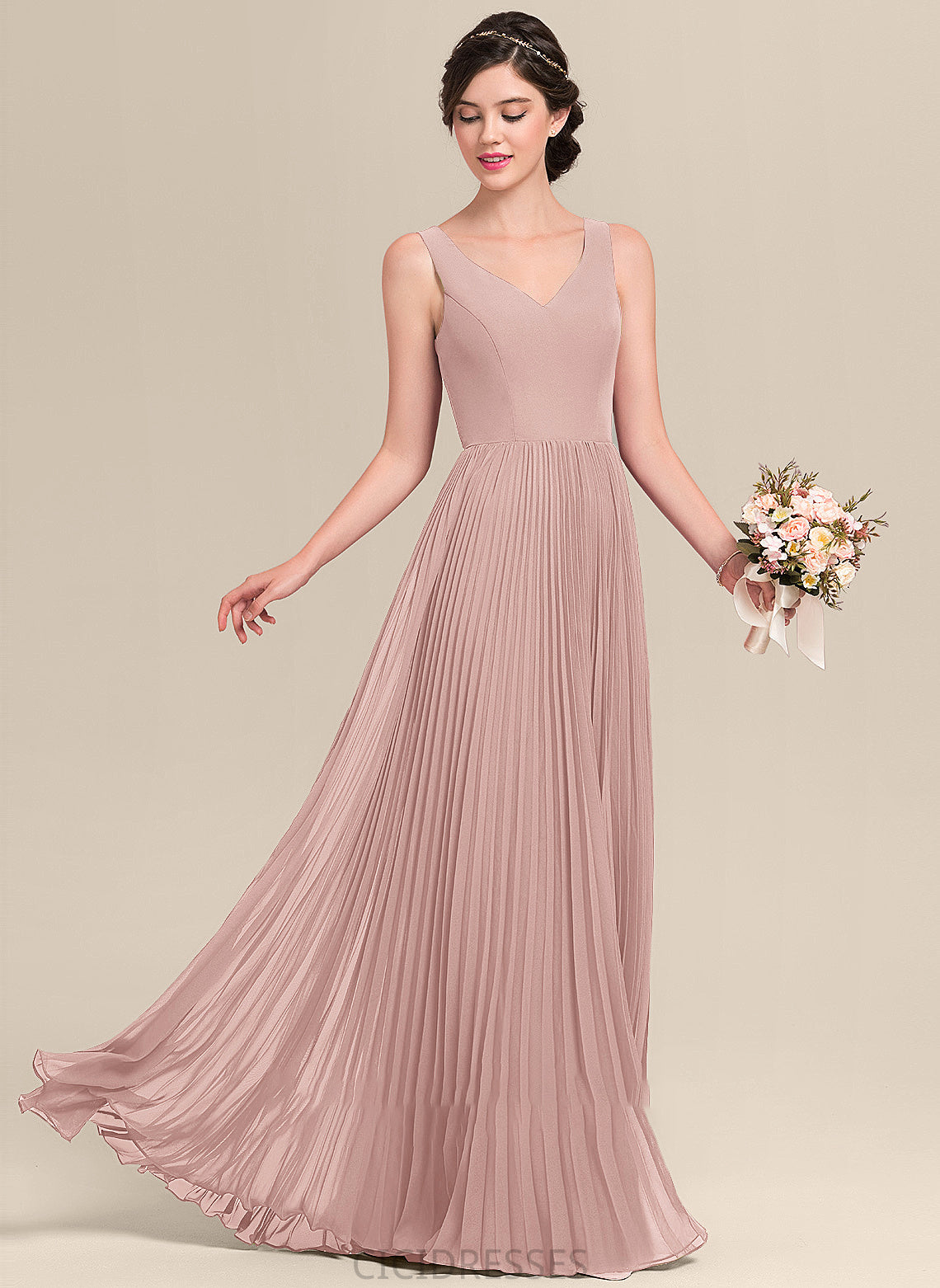 Pleated Neckline Length Silhouette Floor-Length Embellishment V-neck Fabric A-Line SplitFront Alissa Knee Length Bridesmaid Dresses