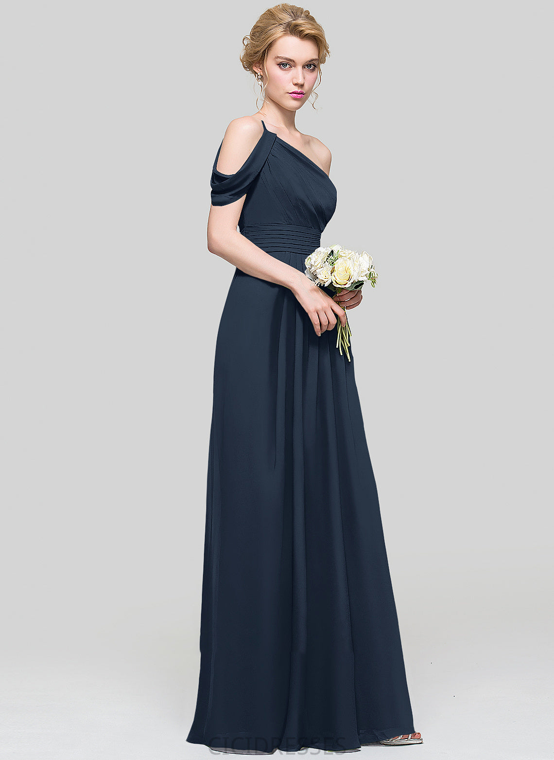 Embellishment Silhouette Length A-Line Neckline One-Shoulder Floor-Length Ruffle Fabric Erica Floor Length Sleeveless Bridesmaid Dresses