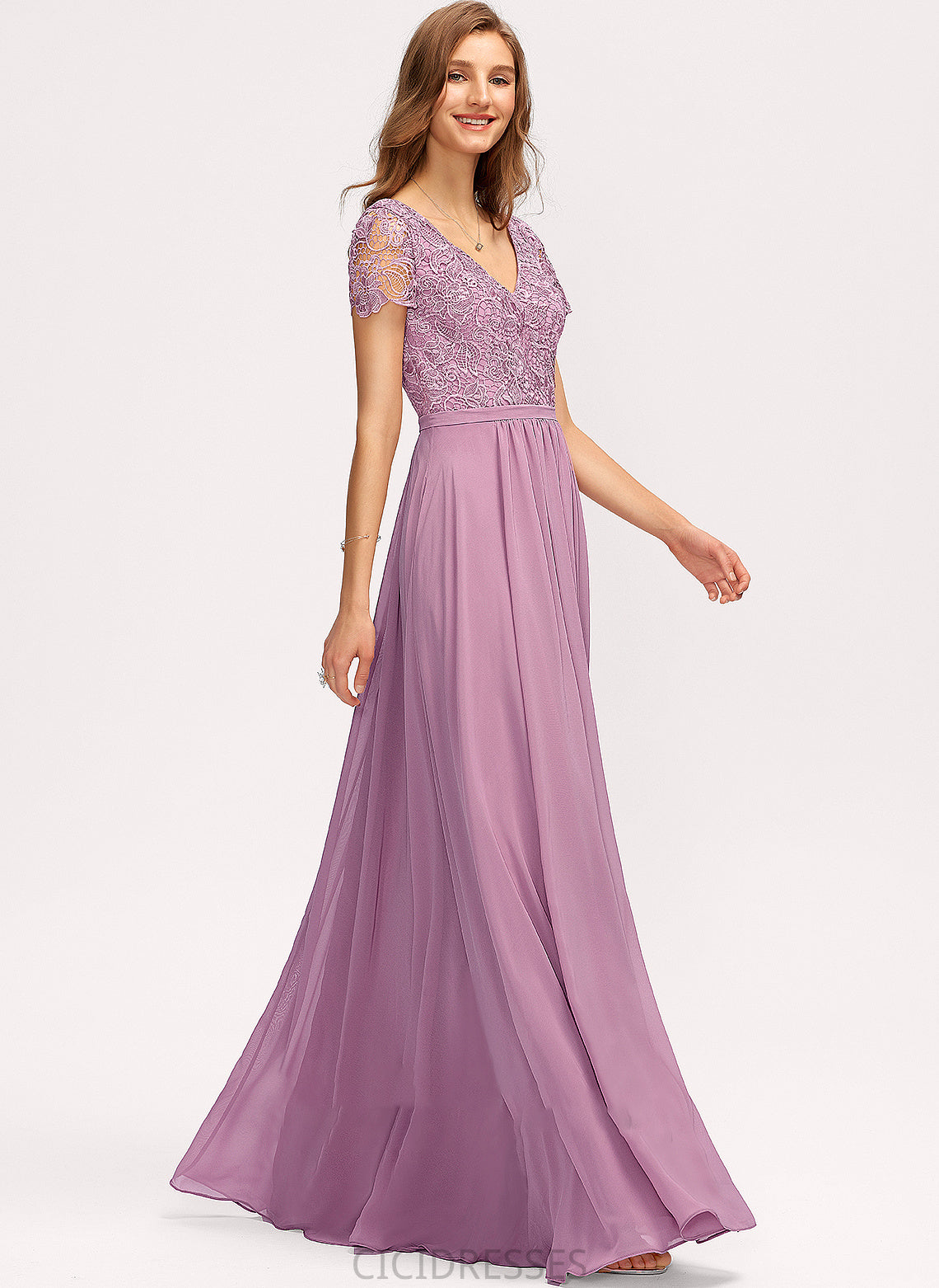 A-Line Floor-Length Neckline SplitFront Embellishment V-neck Silhouette Length Fabric Jaslene Natural Waist A-Line/Princess Bridesmaid Dresses