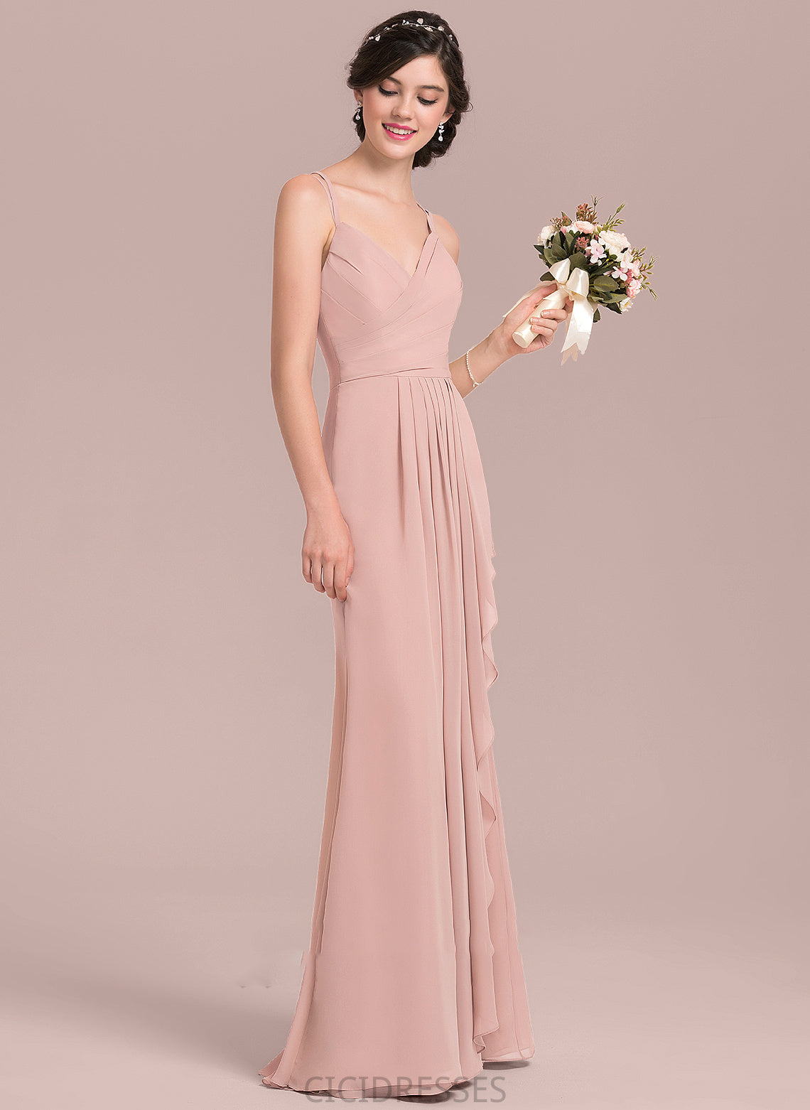 Neckline Length A-Line Embellishment Fabric Sweetheart CascadingRuffles Floor-Length Silhouette Madelyn Spaghetti Staps Floor Length Bridesmaid Dresses