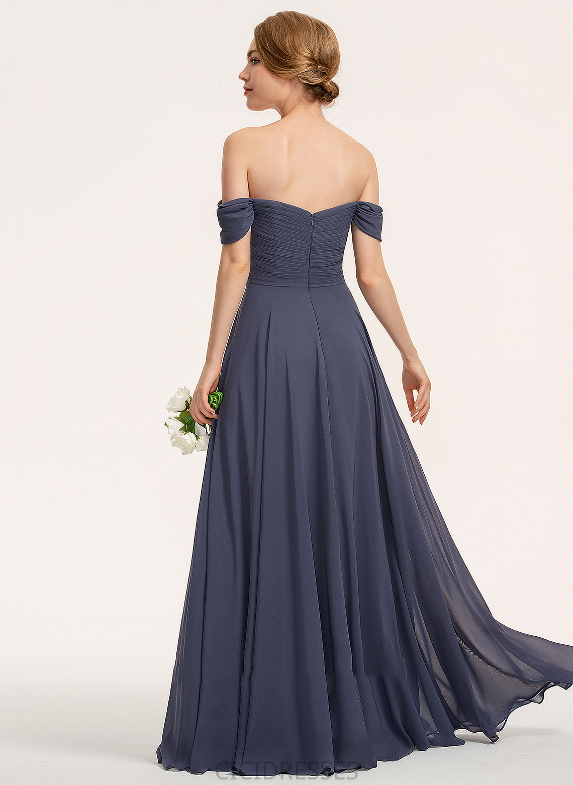 Fabric Off-the-Shoulder Silhouette Ruffle Neckline A-Line Floor-Length Length Embellishment Lorna Natural Waist Spaghetti Staps Bridesmaid Dresses