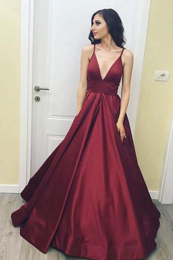 2024 Siren Princess/A-Line Burgundy Satin Prom Dresses