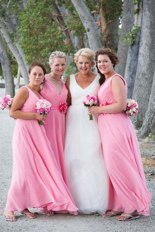 2024 A Line Chiffon Pink Bridesmaid Dresses