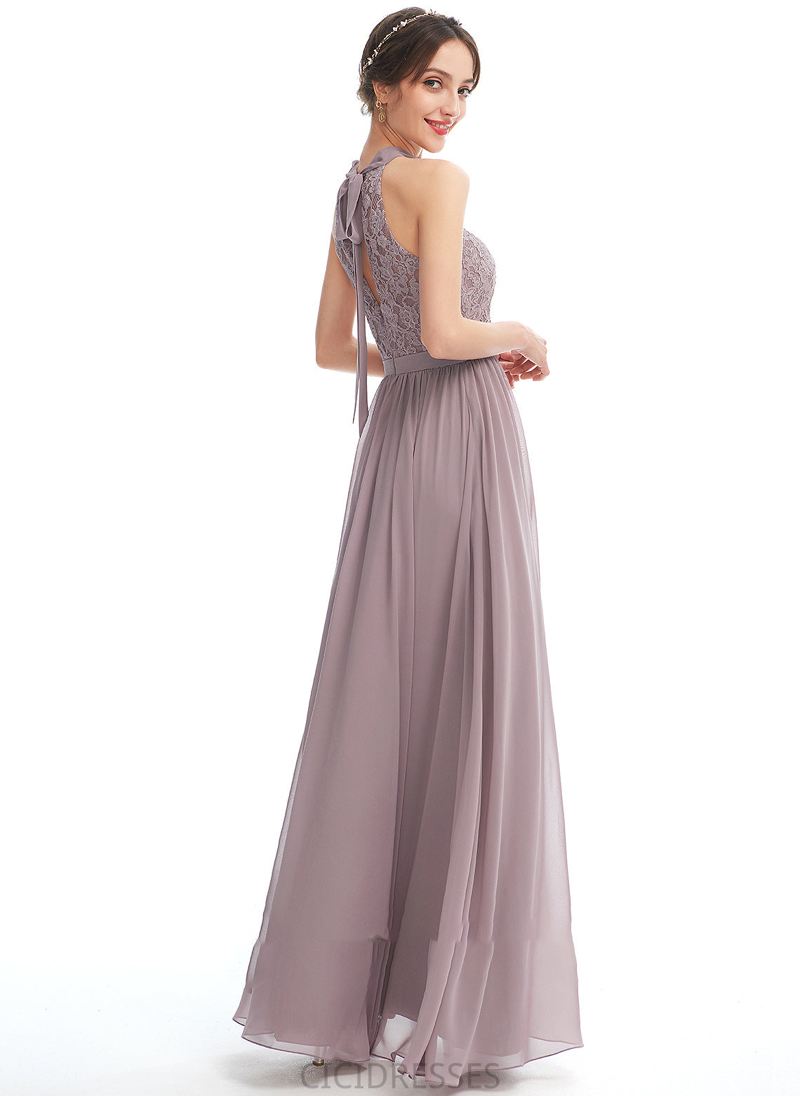 A-Line Fabric Embellishment Neckline Length Floor-Length Silhouette SplitFront Halter Claudia A-Line/Princess Sleeveless Bridesmaid Dresses