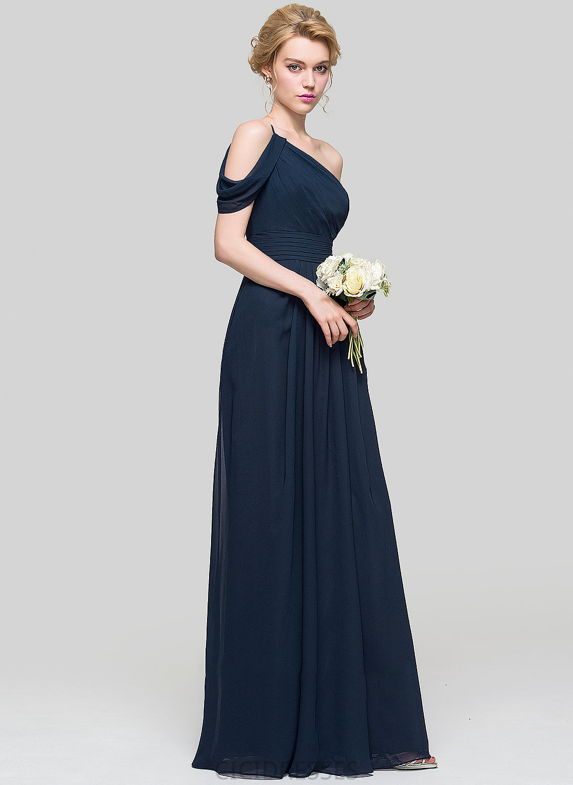 Embellishment Silhouette Length A-Line Neckline One-Shoulder Floor-Length Ruffle Fabric Erica Floor Length Sleeveless Bridesmaid Dresses