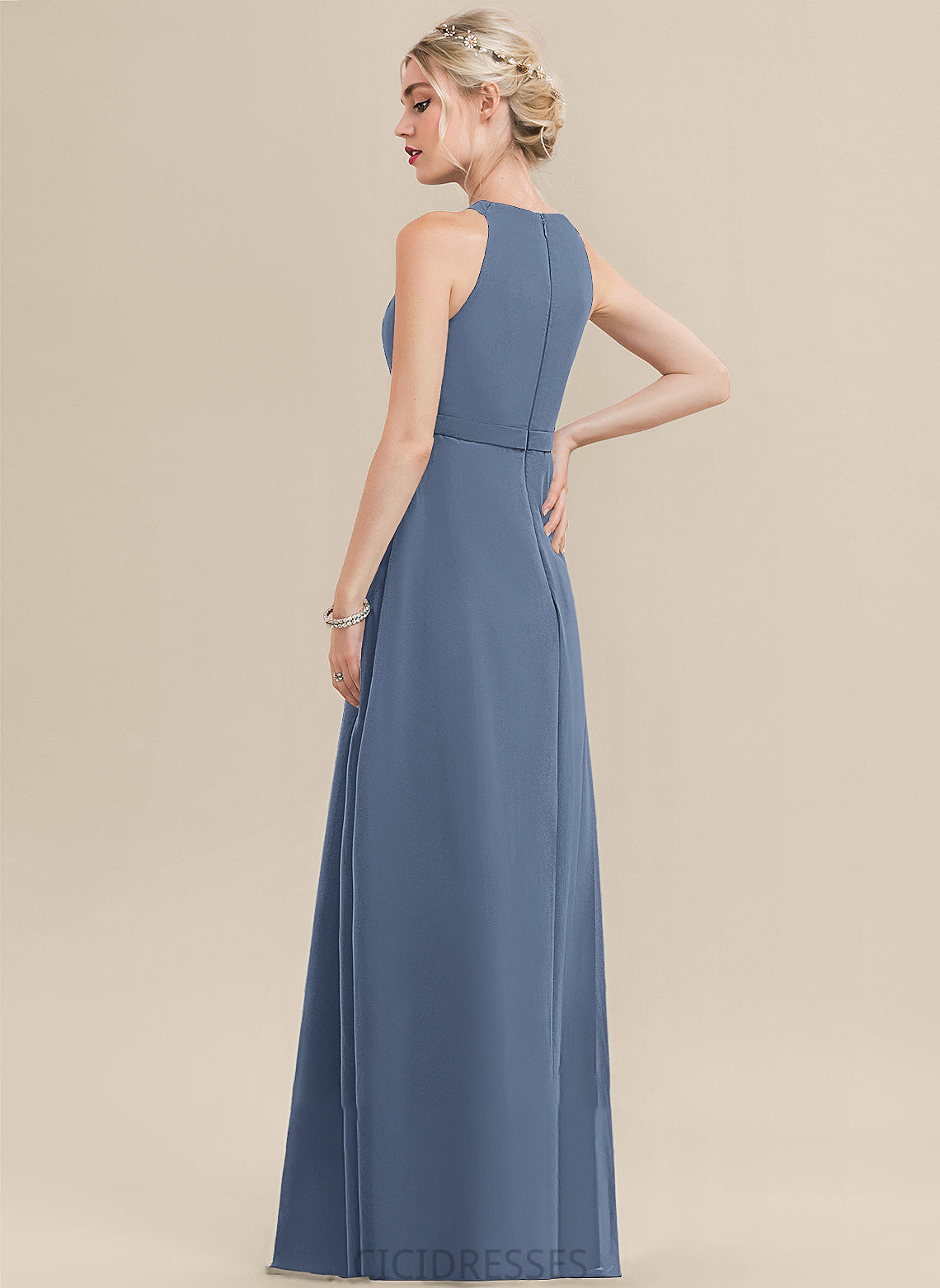 Length Neckline Fabric Embellishment Silhouette ScoopNeck Floor-Length A-Line Ruffle Willow Natural Waist Sleeveless Bridesmaid Dresses