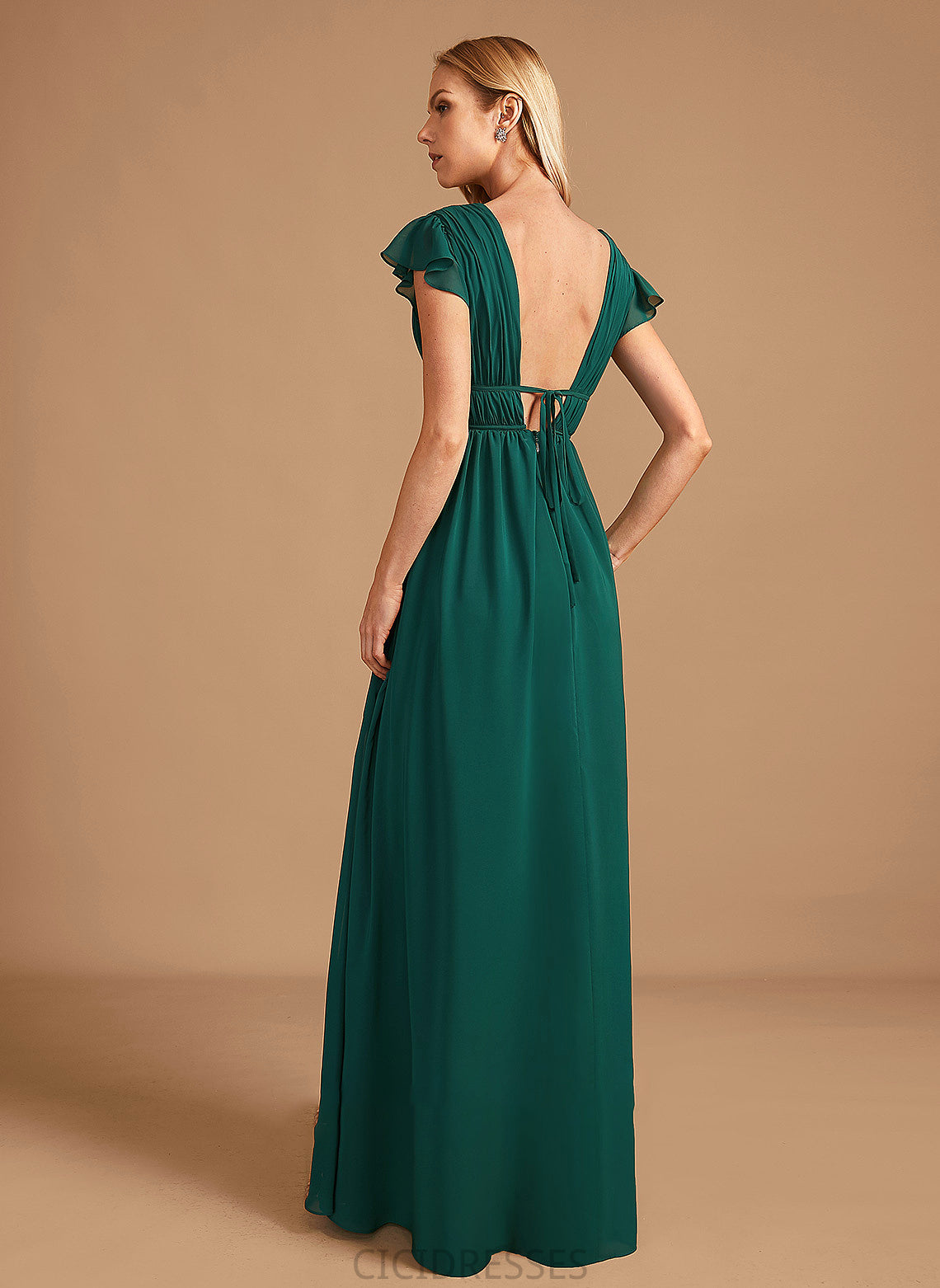 Neckline Silhouette Floor-Length Embellishment A-Line SplitFront Length V-neck Fabric Annabel V-Neck Natural Waist Bridesmaid Dresses