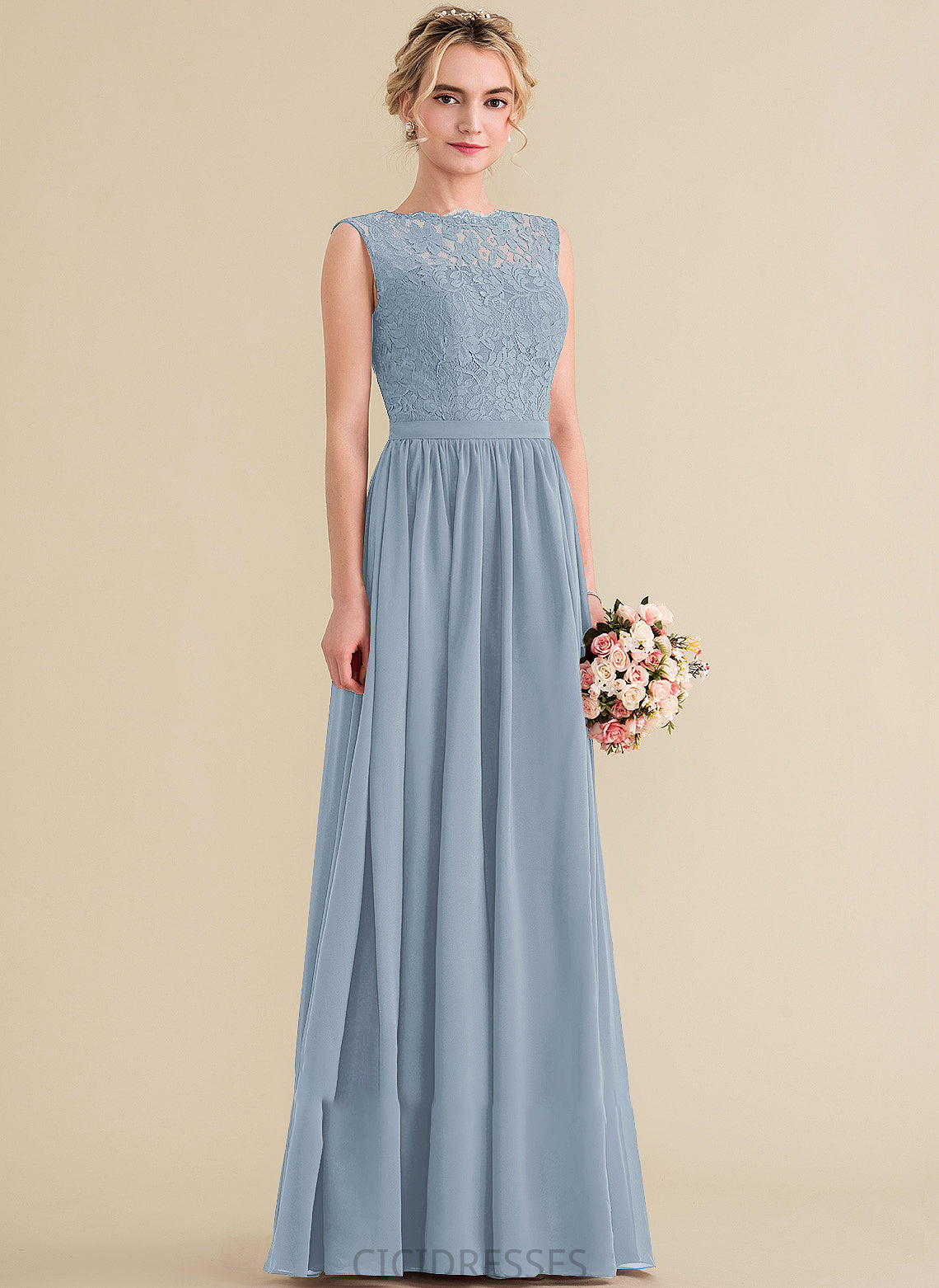 Neckline Fabric ScoopNeck Floor-Length Embellishment SplitFront Length A-Line Silhouette Moriah Natural Waist V-Neck Bridesmaid Dresses