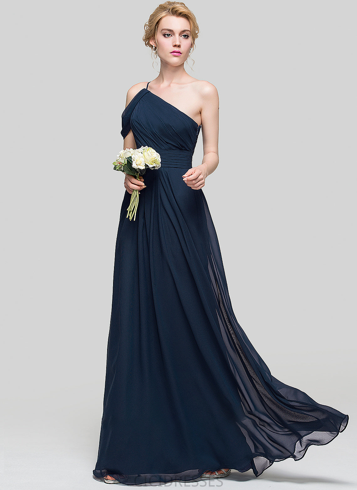 Embellishment Silhouette Length A-Line Neckline One-Shoulder Floor-Length Ruffle Fabric Erica Floor Length Sleeveless Bridesmaid Dresses