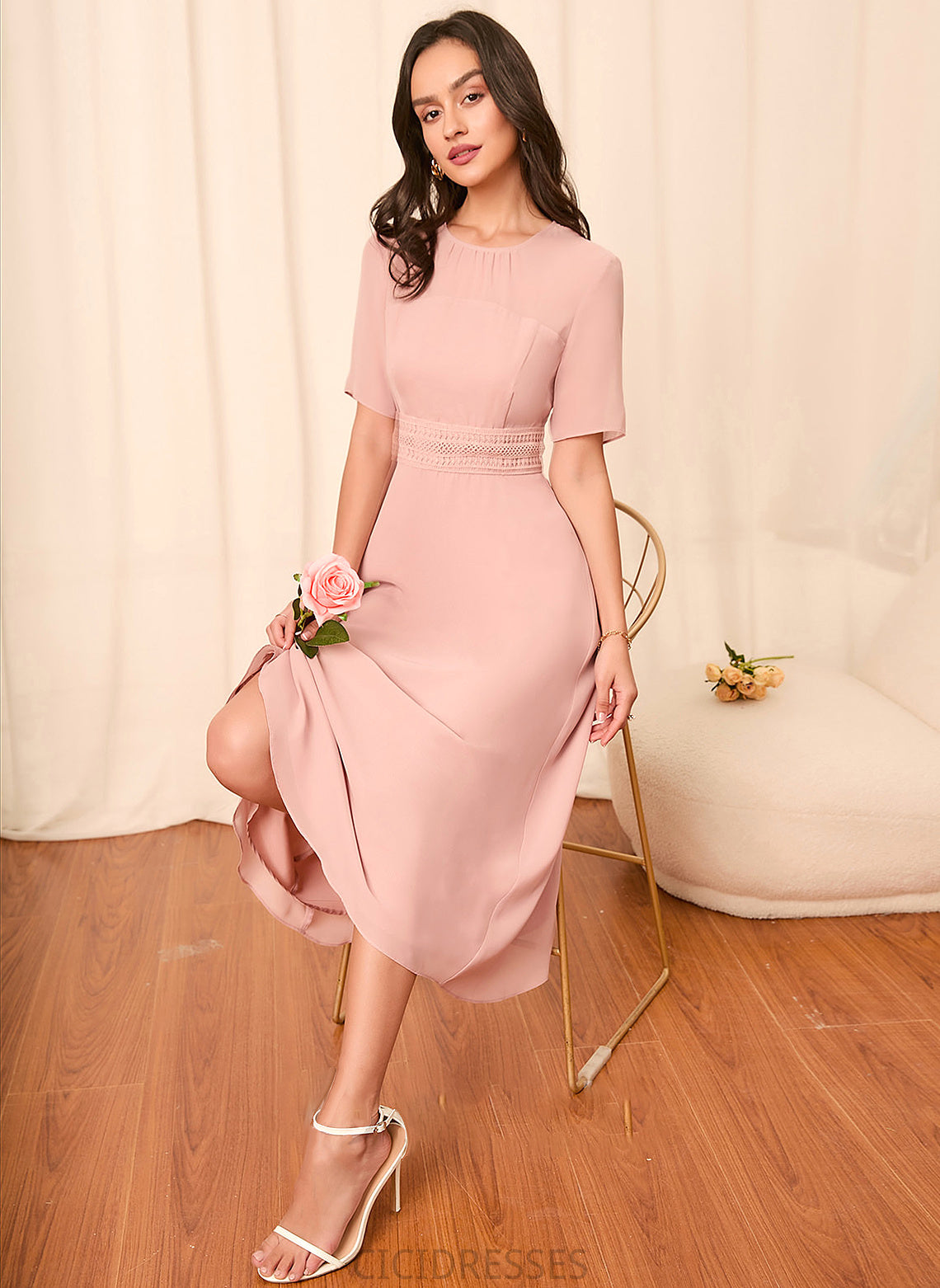 Sleeve Straps Length Silhouette Sleeves Fabric A-Line Knee-Length Belinda Natural Waist One Shoulder Sleeveless Bridesmaid Dresses