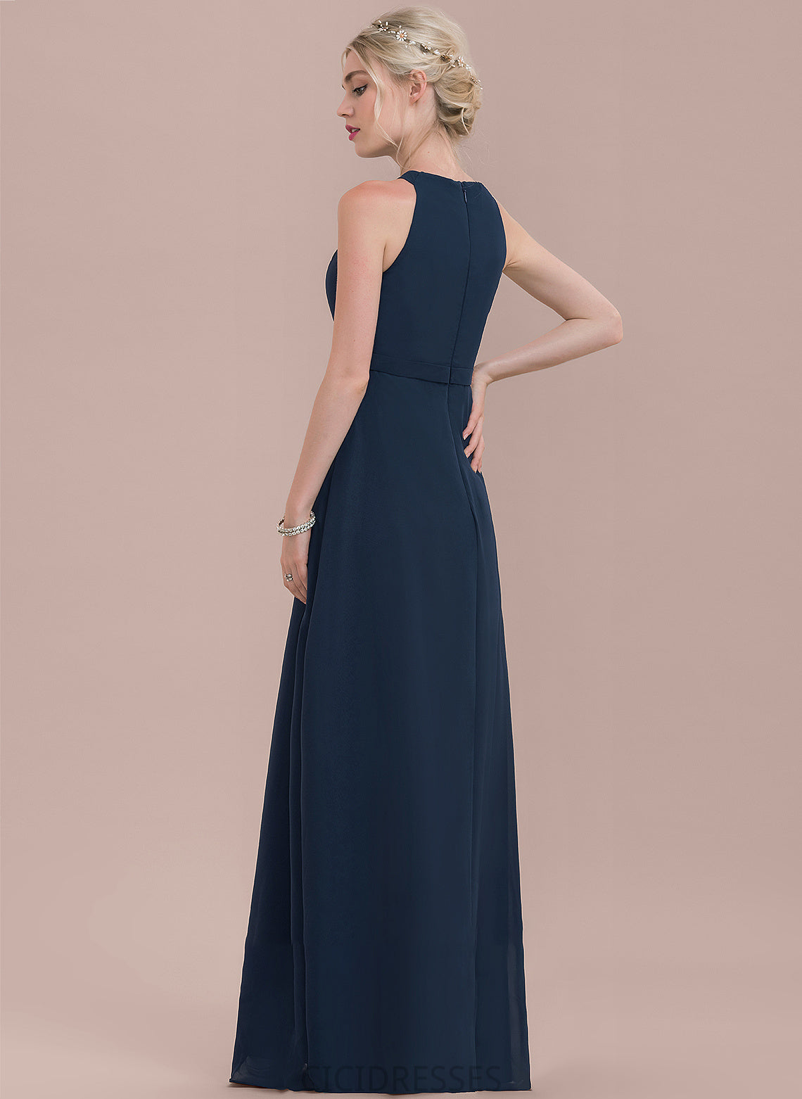 Length Neckline Fabric Embellishment Silhouette ScoopNeck Floor-Length A-Line Ruffle Willow Natural Waist Sleeveless Bridesmaid Dresses